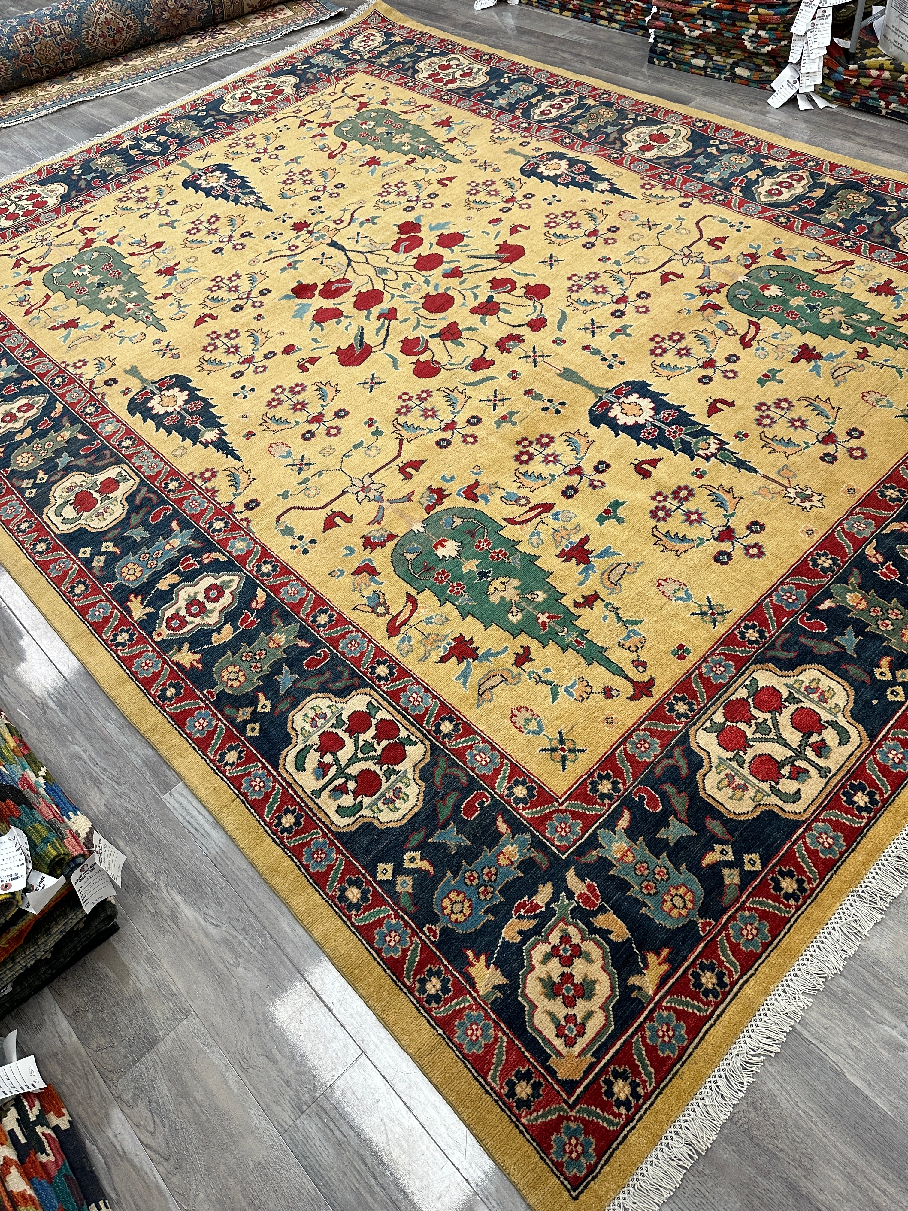 Hand-Knotted Afghani Kazak Tree of Life Wool Rug – 9’0″  x  12’0″