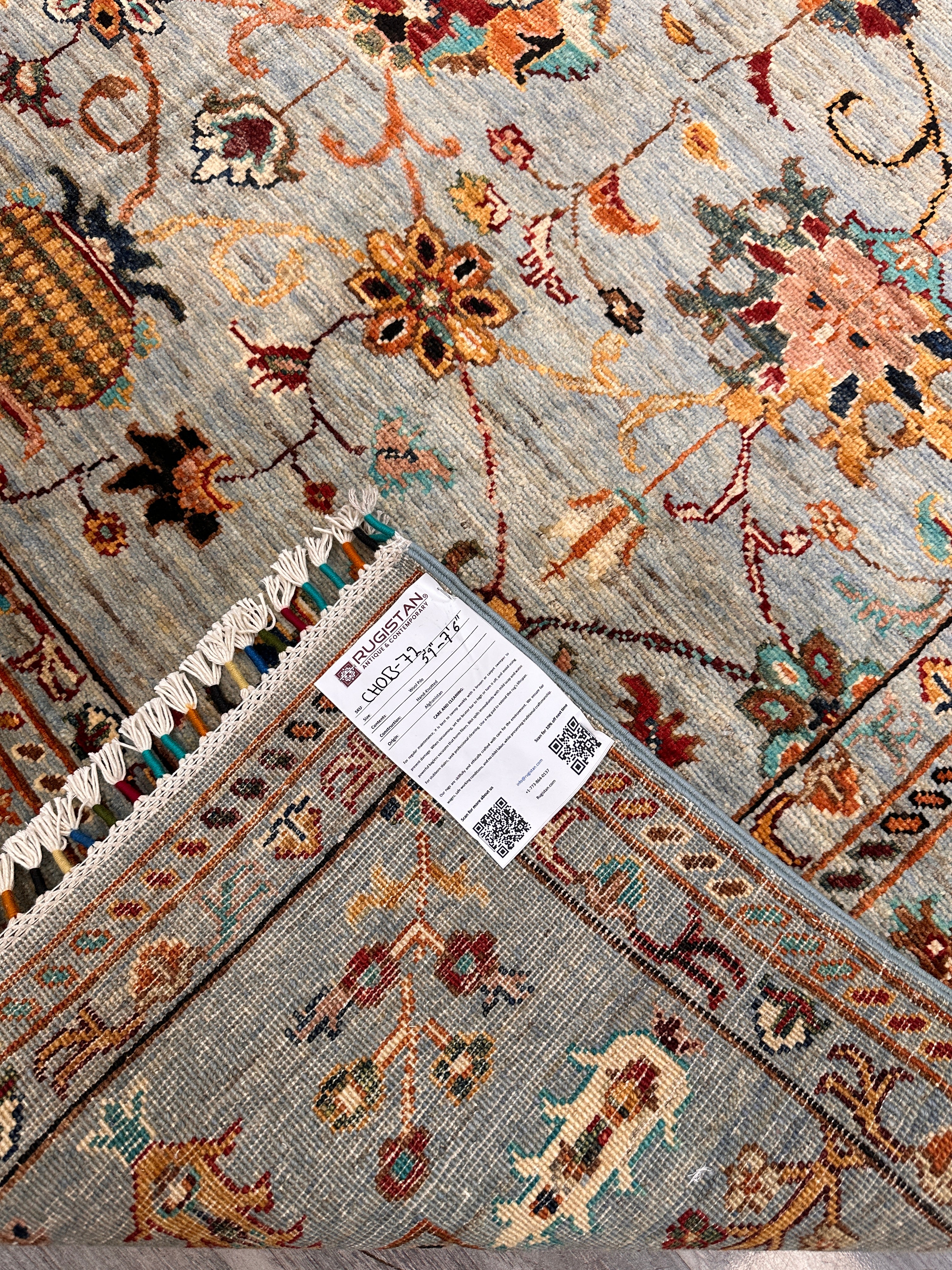 Hand-Knotted Afghani Chobi Sultani Wool Rug | Floral Design | 6′ x 7′6″