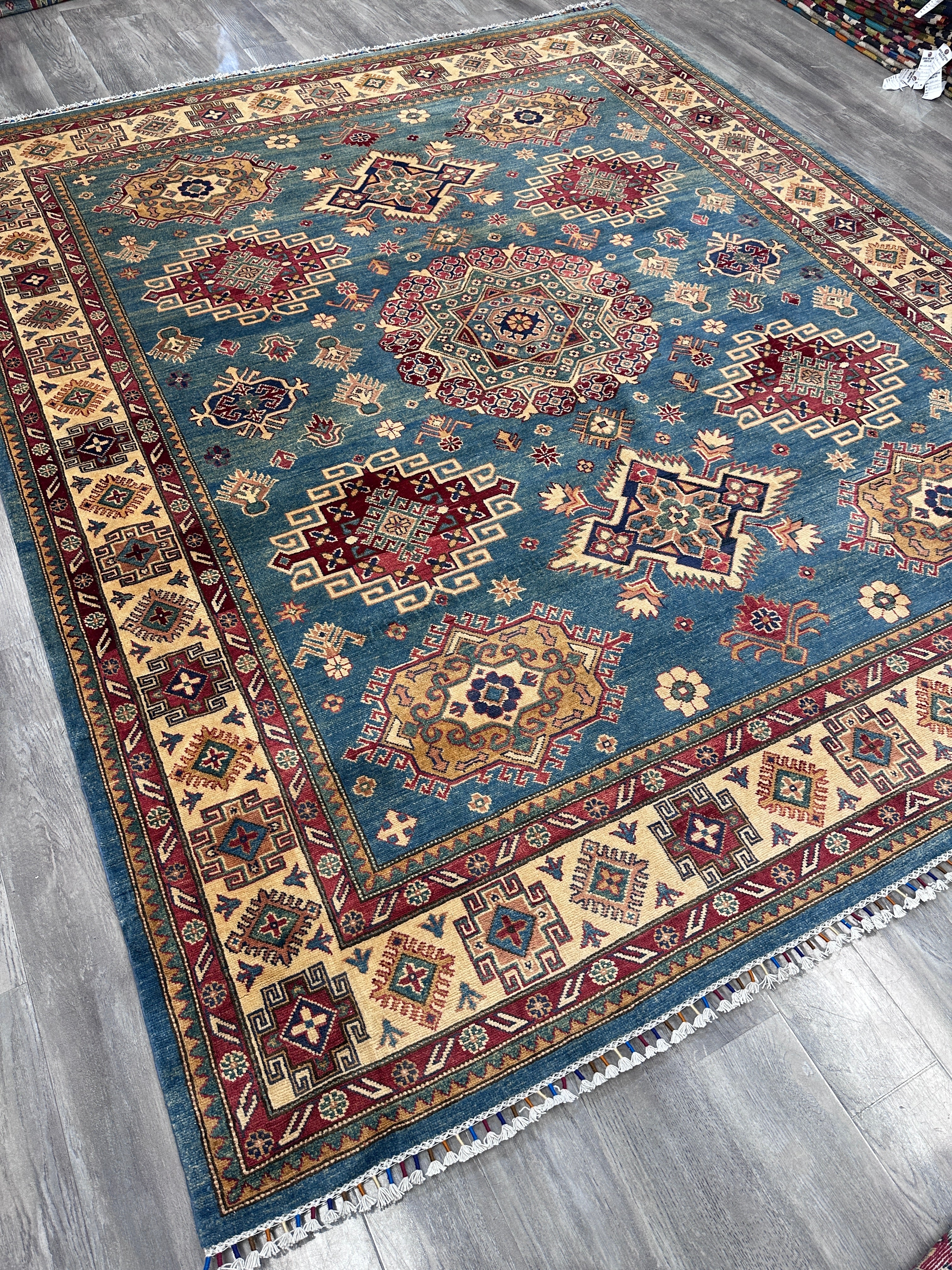 Hand-Knotted Afghani Kazak Wool Rug | Geometric Design | 8′ x 10′