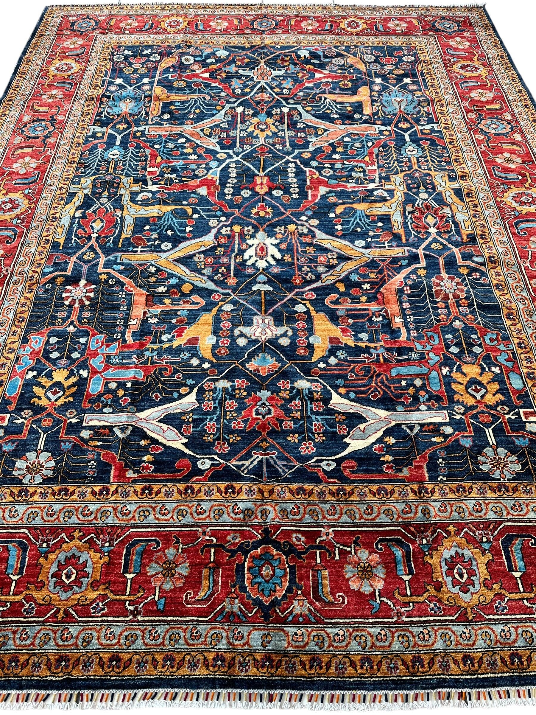 Hand-Knotted Afghani Bidjar Wool Rug – 9’x12’ – Intricate Geometric & Floral Motifs