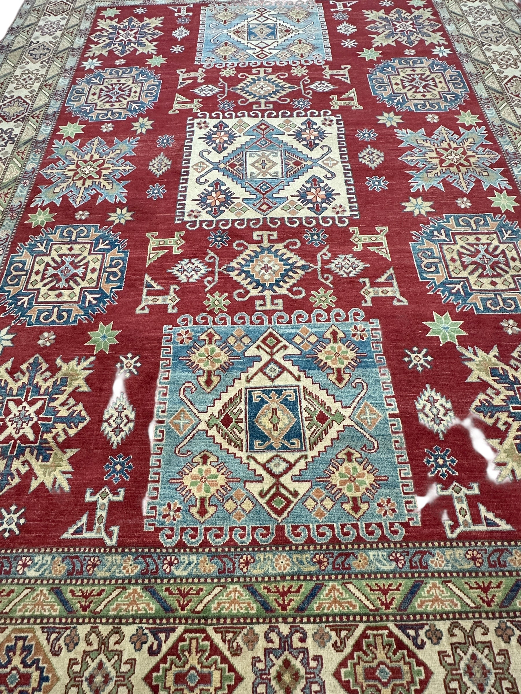 Hand-Knotted Afghani Kazak Wool Rug – 8’10″  x  11’11″