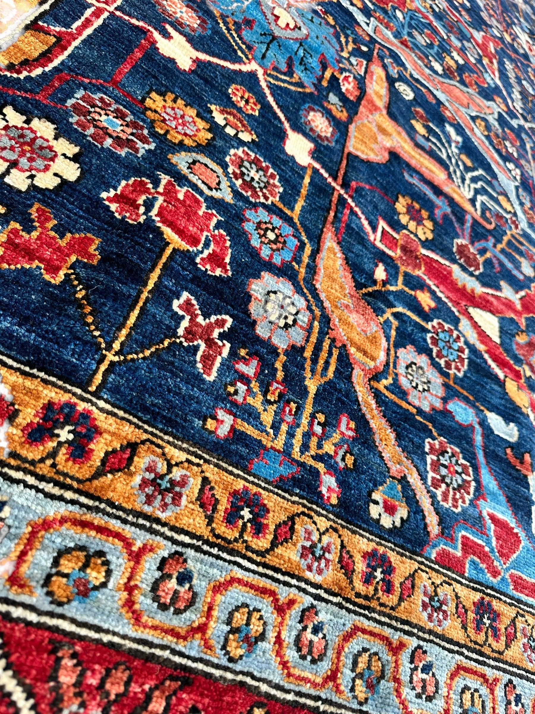 Hand-Knotted Afghani Bidjar Wool Rug – 9’x12’ – Intricate Geometric & Floral Motifs