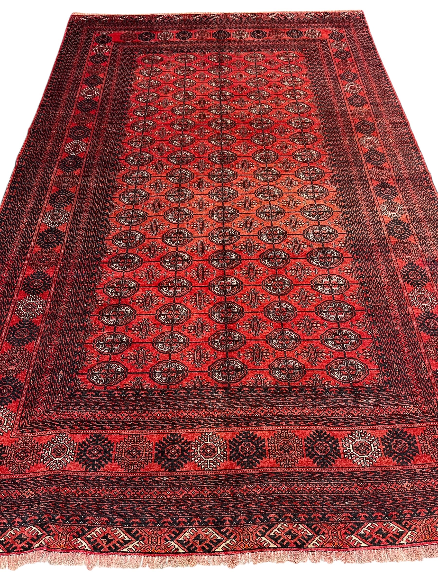 Hand-Knotted Afghani Mawri Wool Rug Red,Black 6'2" x 9'7"