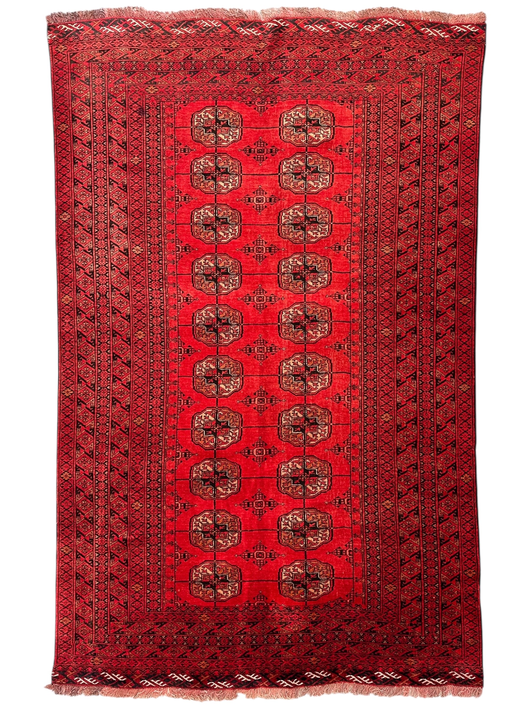 Hand-Knotted Afghani Fil pai Wool Rug Red,Cream,Black 5'10" x 9'3"