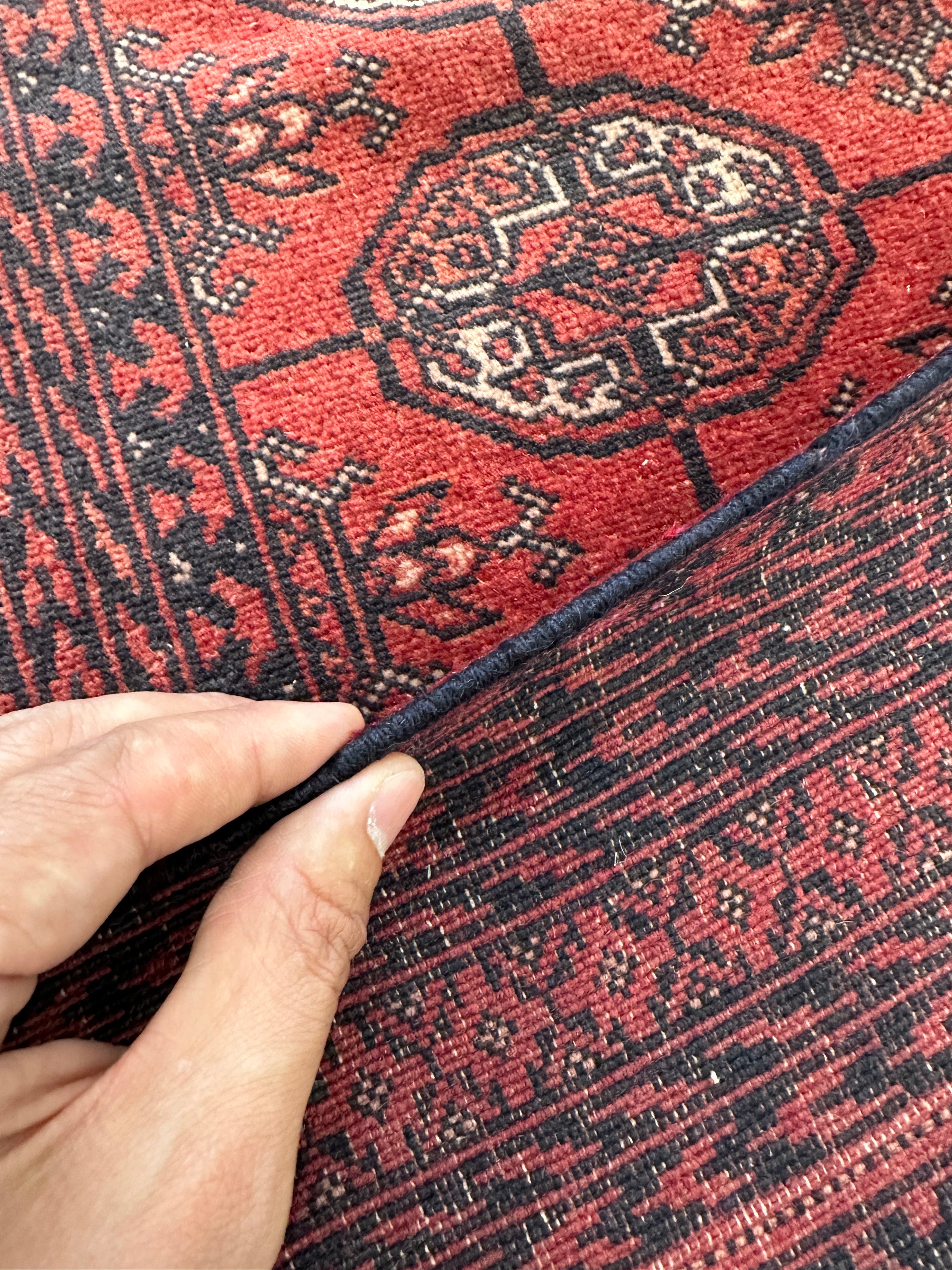 Hand-Knotted Afghani Mawri Wool Rug Red,Black 6'2" x 9'7"