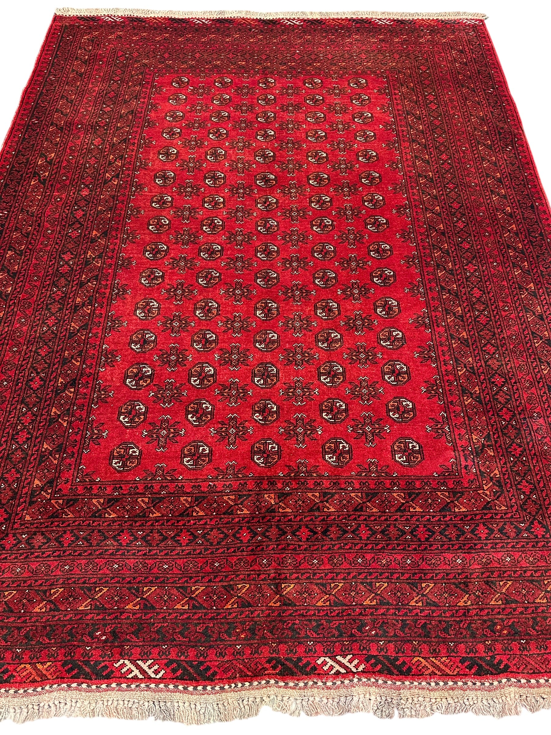 Hand-Knotted Afghani Shirintagab Wool Rug Red,Blue 6'6" x 8'9"