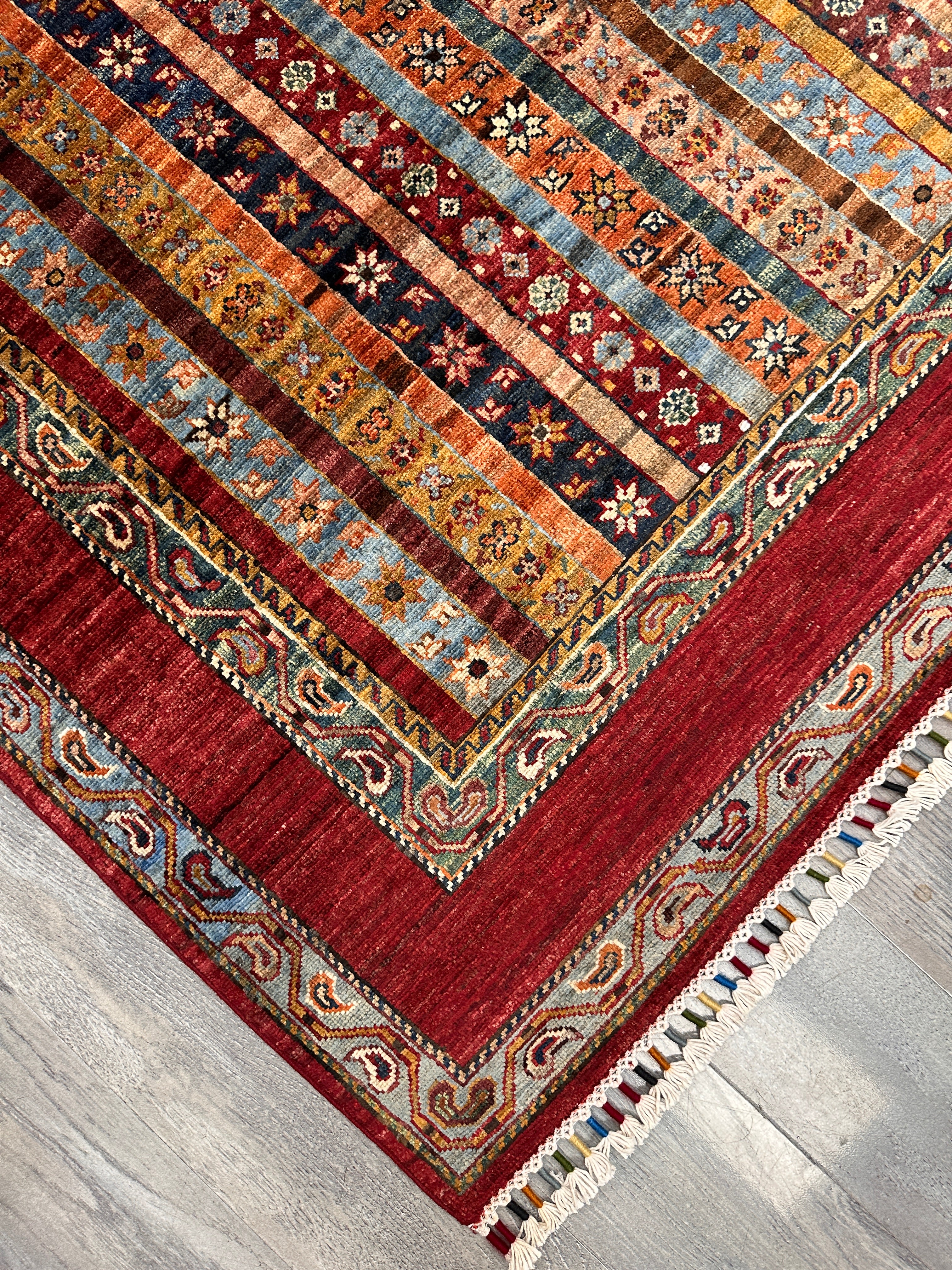 Hand-Knotted Afghani Chobi Ghazni Wool Rug | Striped Khorjin Design | 6′ x 8′