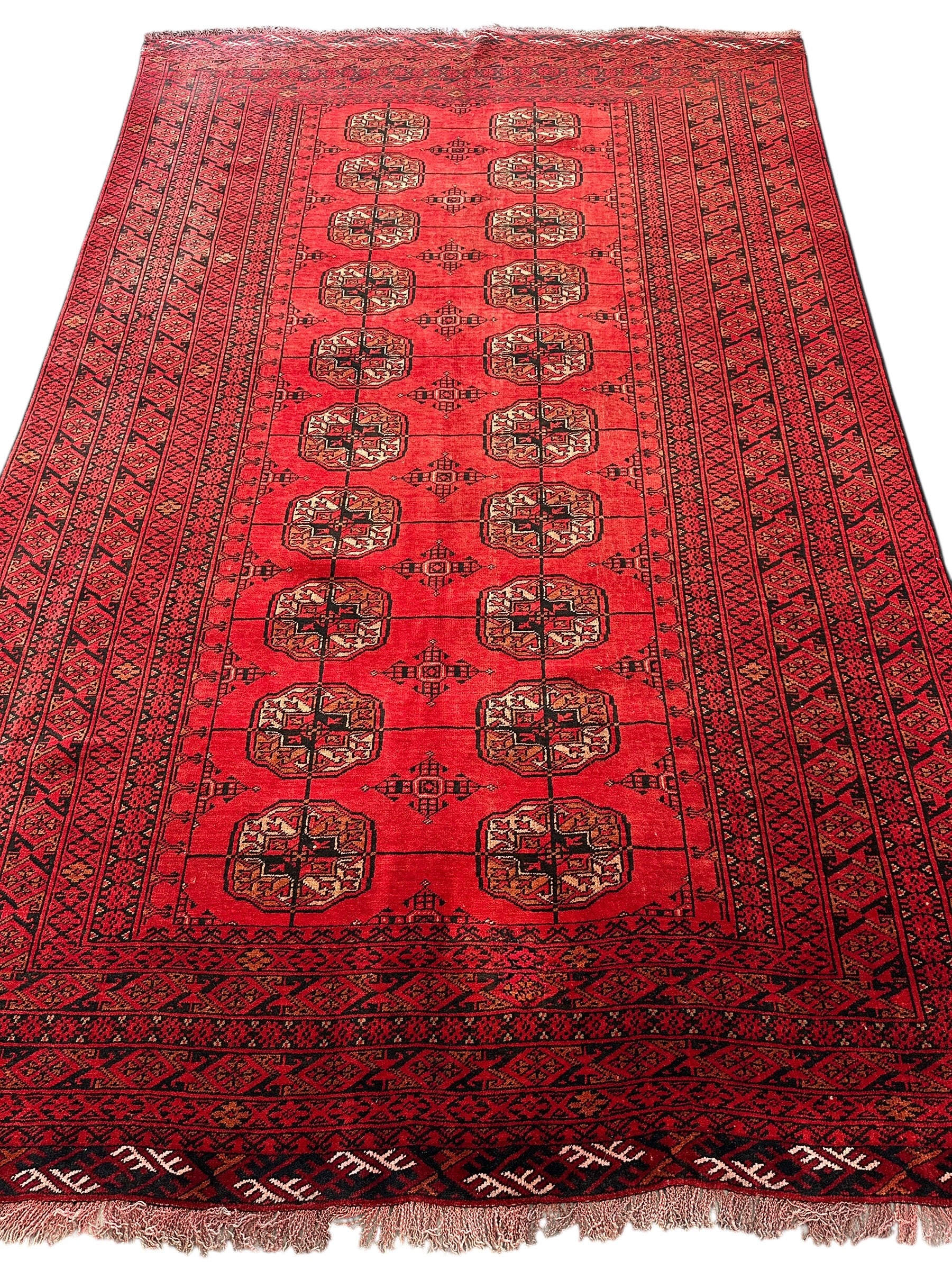 Hand-Knotted Afghani Fil pai Wool Rug Red,Cream,Black 5'10" x 9'3"