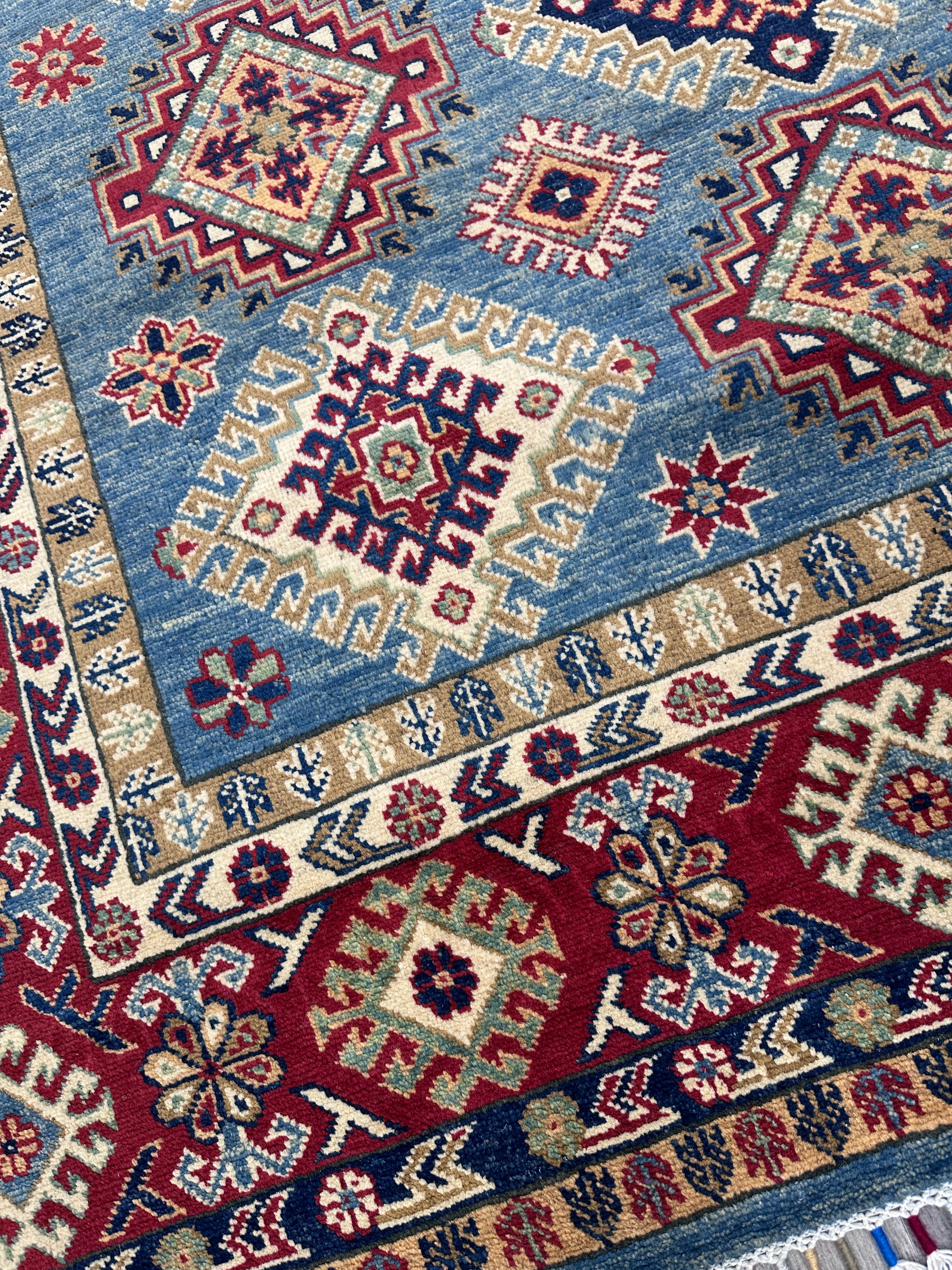 Hand-Knotted Afghani Kazak Wool Rug | Geometric Design | 6′5″ x 10′