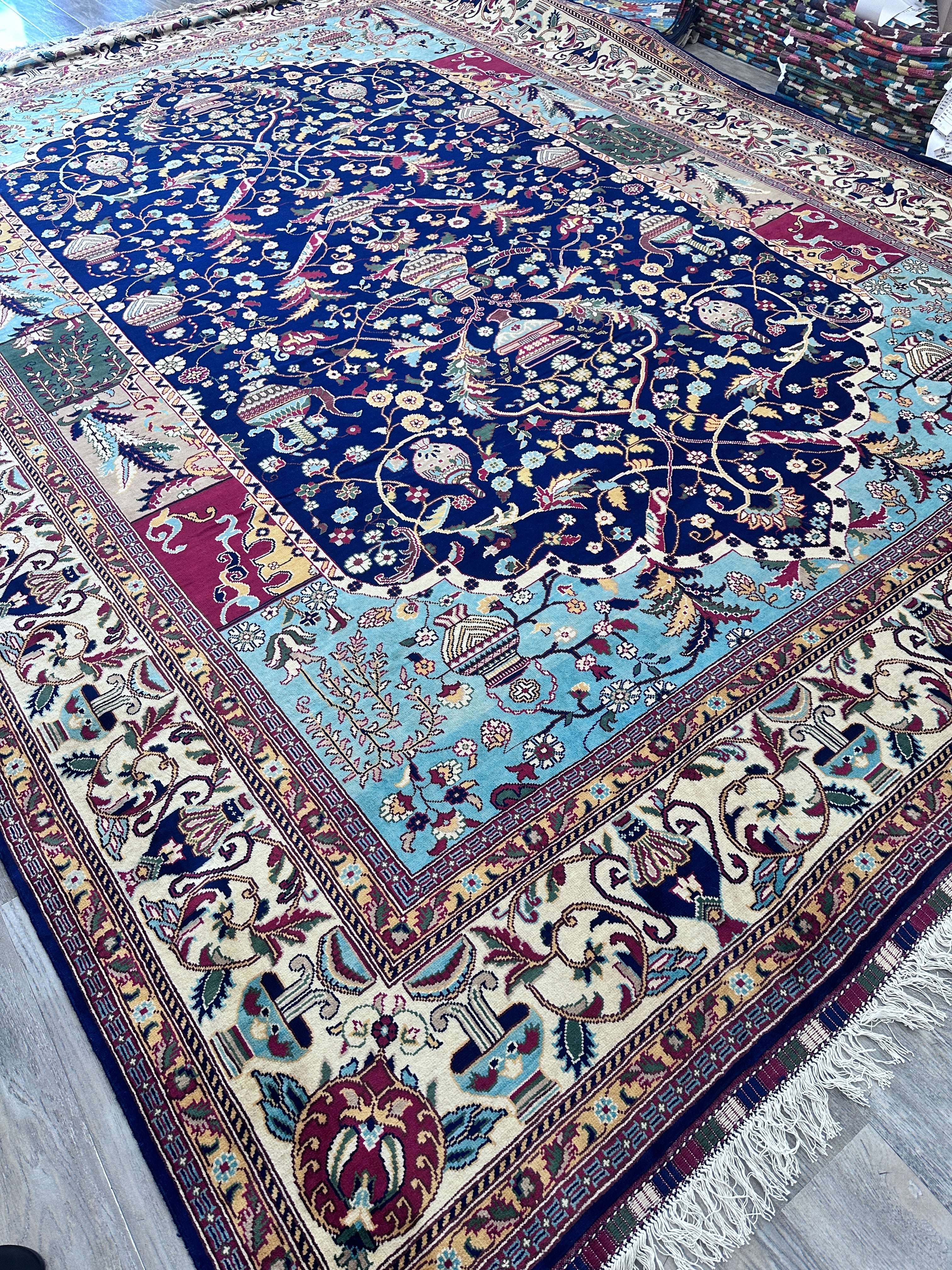 Hand-Knotted Afghani Vase Wool Rug – 10’0″  x  13’7″