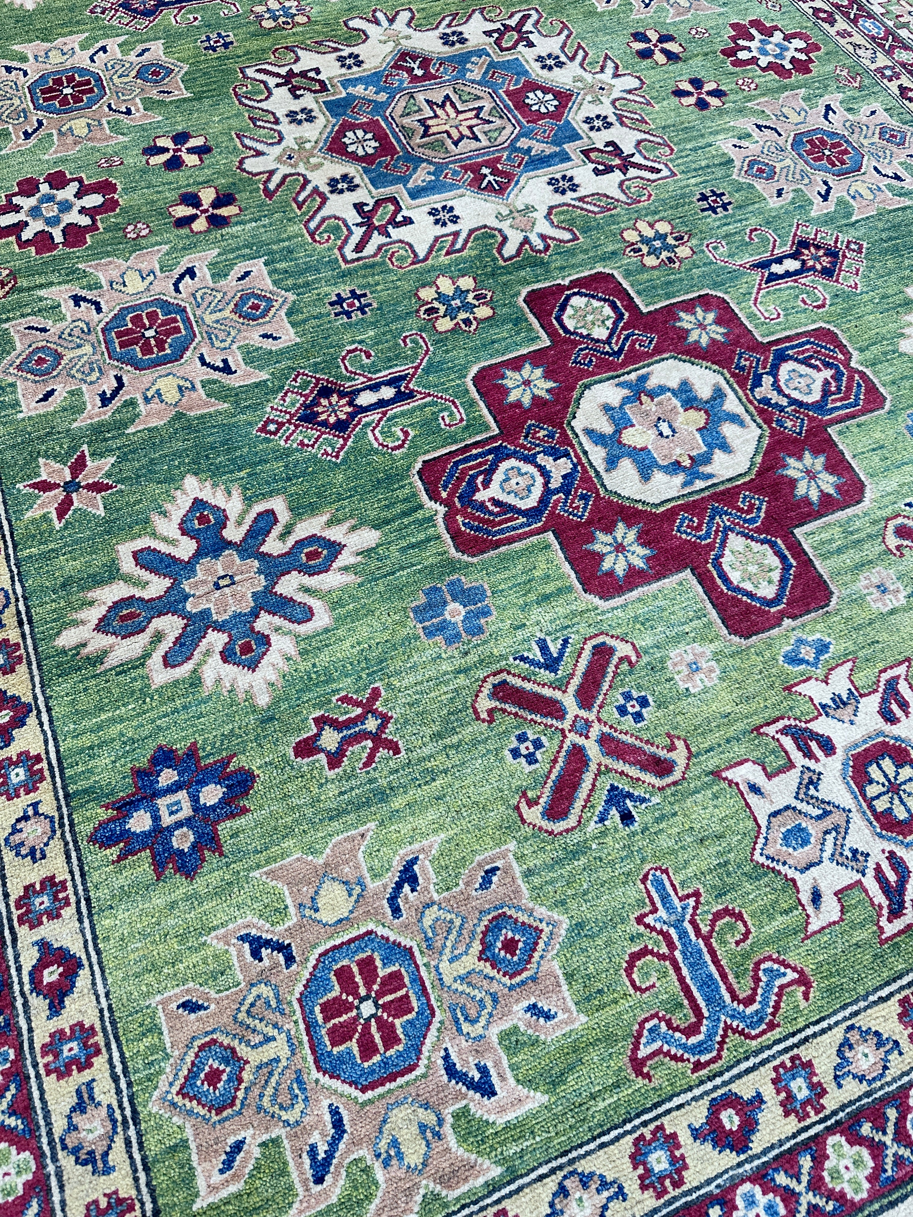 Hand-Knotted Afghani Kazak Wool Rug – 6’7″  x  9’9”