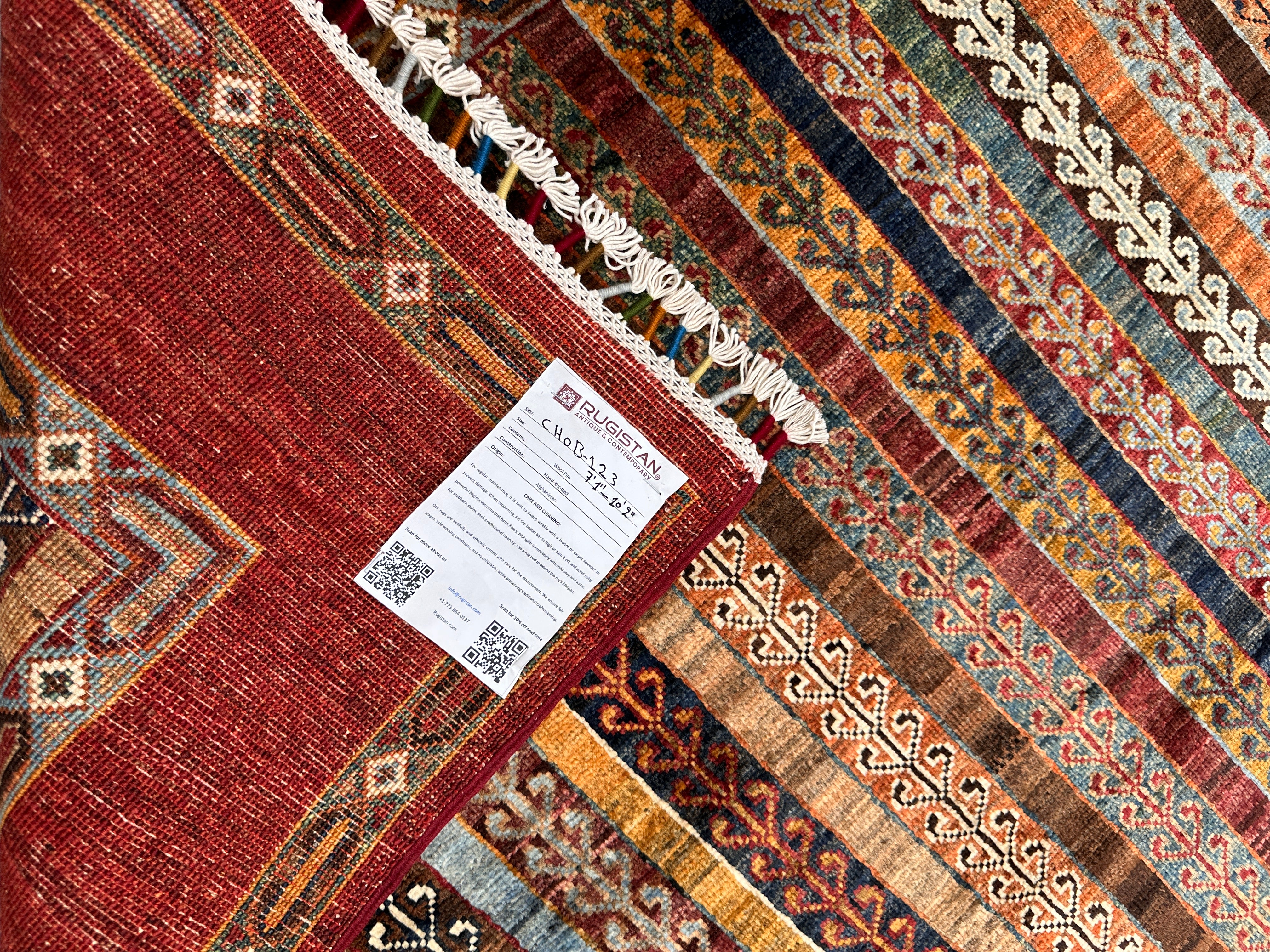 Hand-Knotted Afghani Chobi Khorjeen Wool Rug | 7′1″ x 10′2″