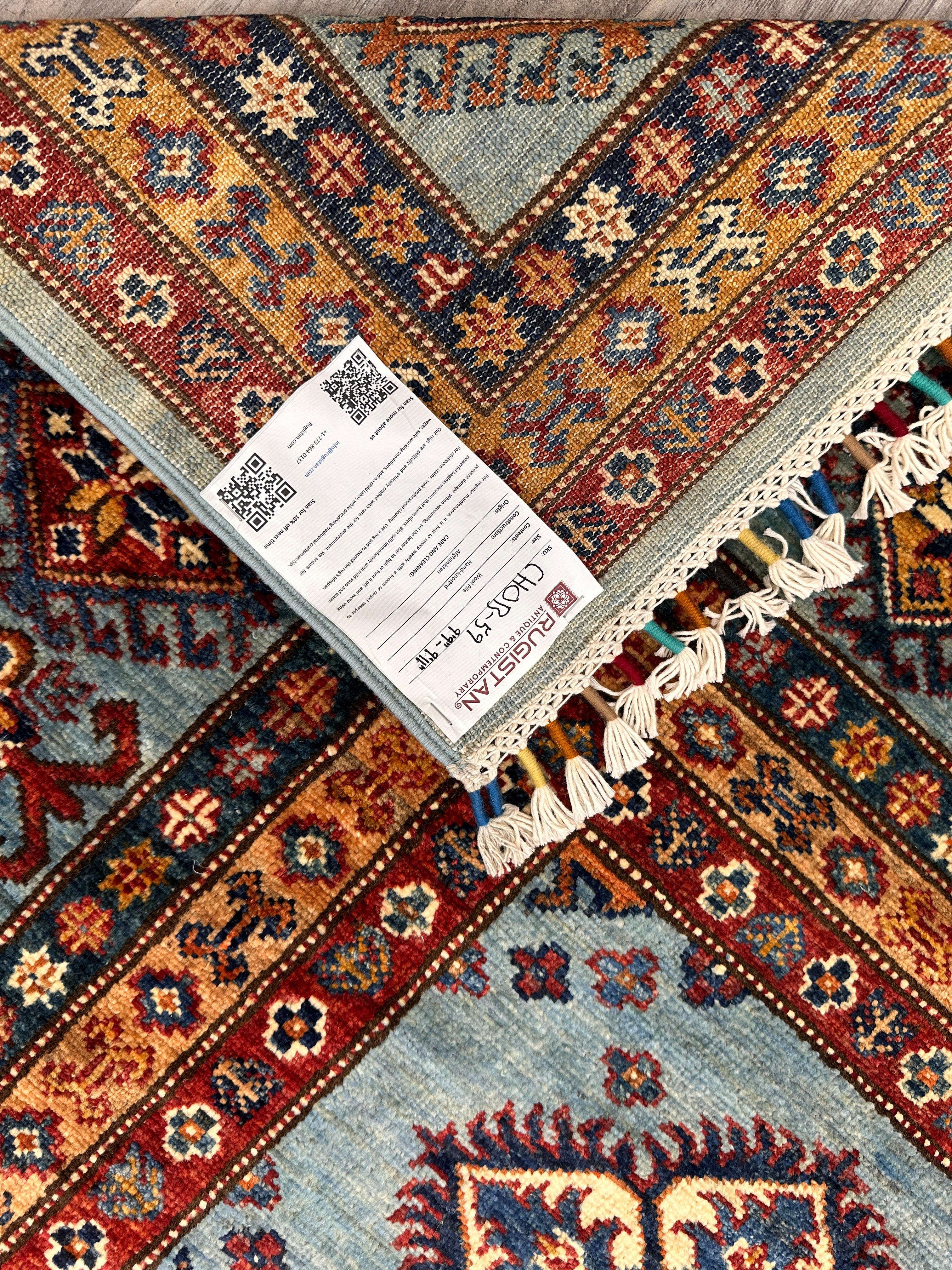 Hand-Knotted Afghani Super Kazak Wool Rug | Geometric Design | 10′ x 10′ Square
