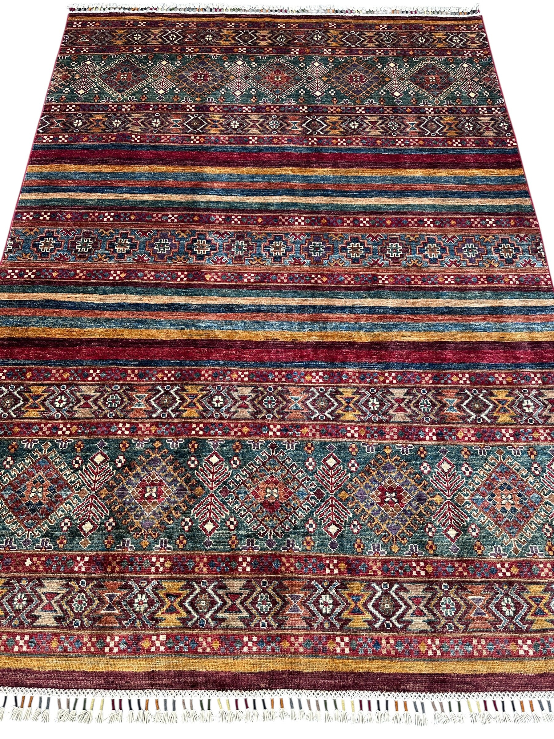 Hand-Knotted Afghani Chobi Khorjin Ghazni Wool Rug | Tribal | 5′ x 7′