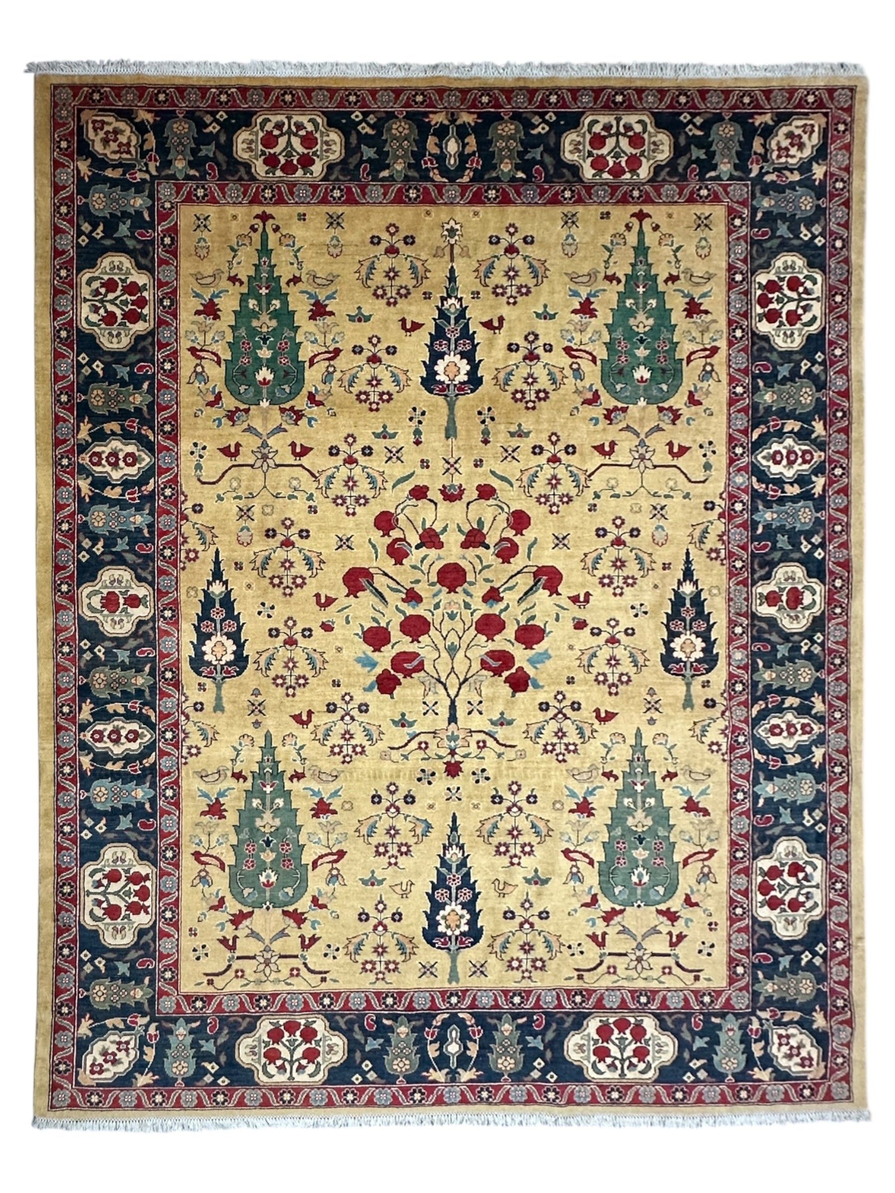 Hand-Knotted Afghani Kazak Tree of Life Wool Rug – 9’0″  x  12’0″