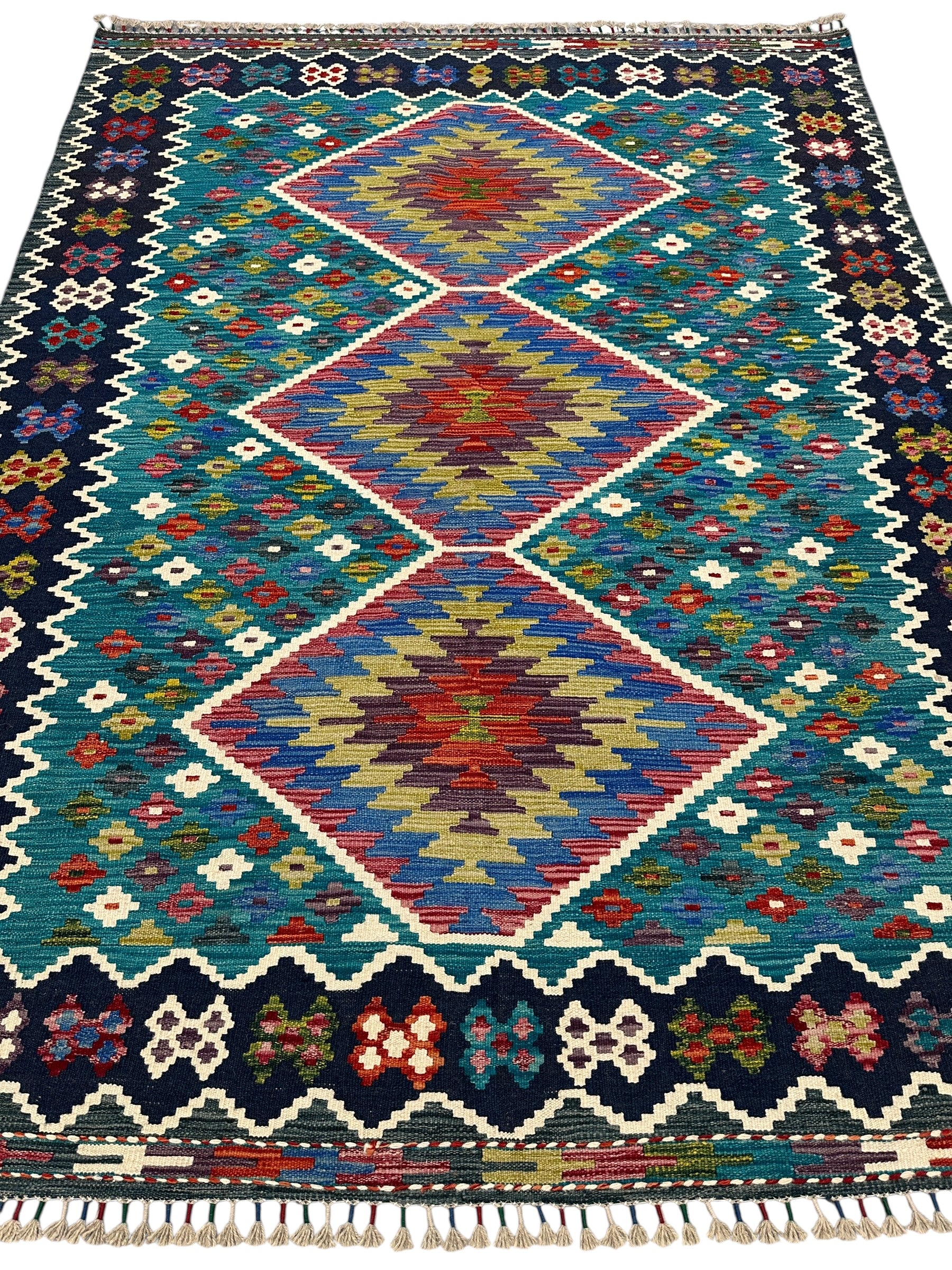 Hand-Woven Afghani Kilim Wool Rug 5'10" x 7'9"