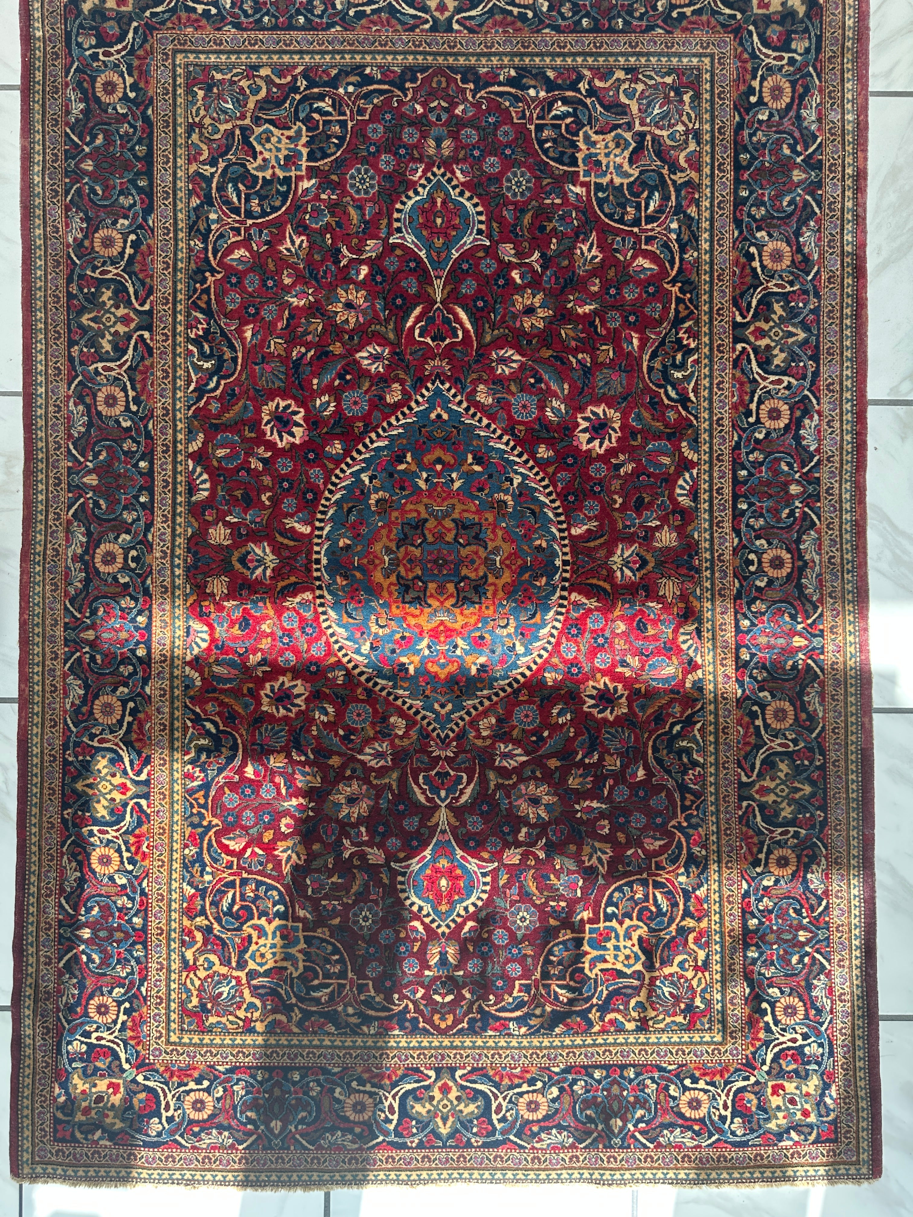 Antique Dabir Kashan Hand-Knotted Persian Wool Rug – 4’3” x 6’2” – All Natural Dyes