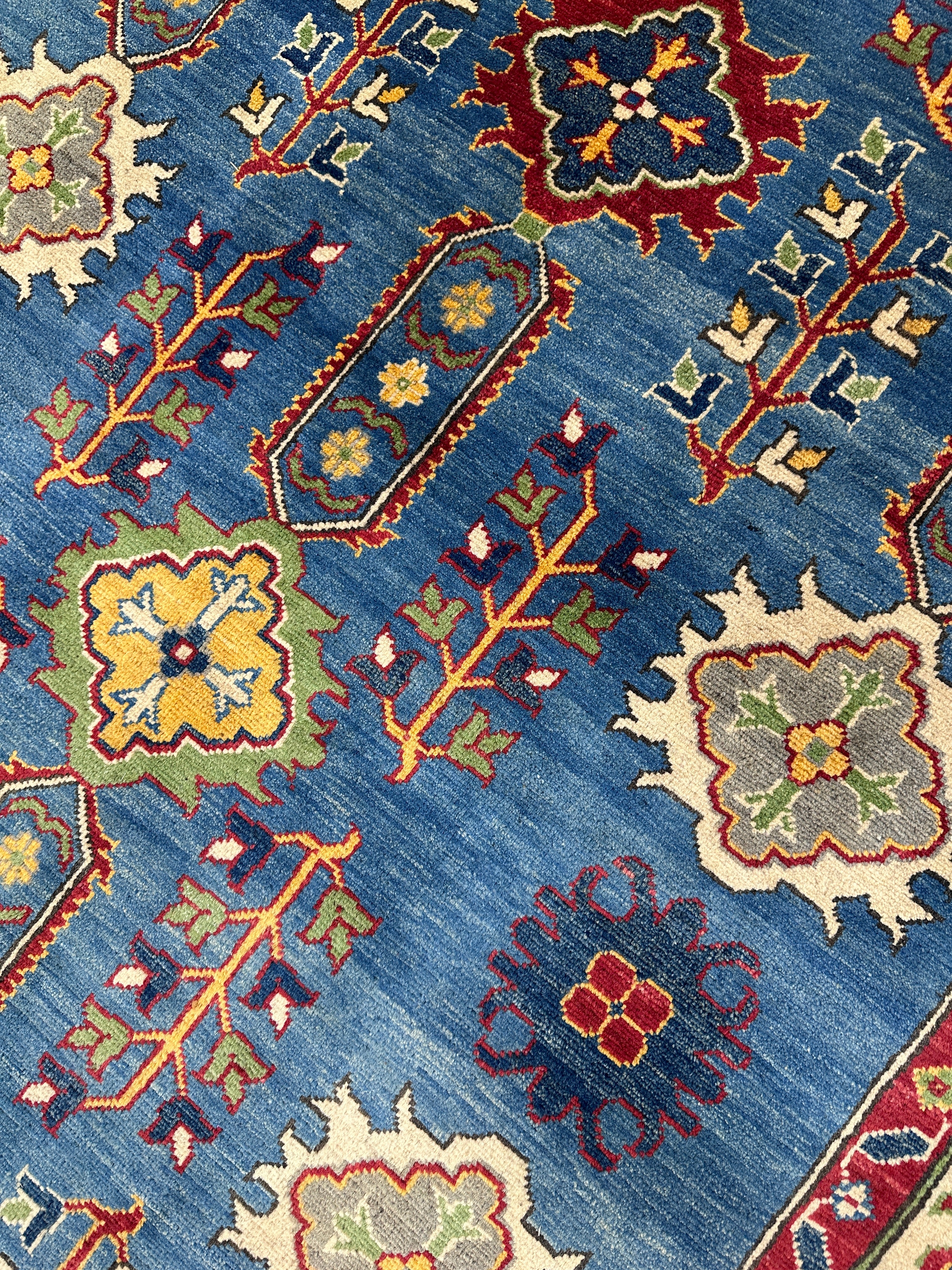 Hand-Knotted Afghani Kazak Wool Rug | Geometric Design | 5′6″ x 7′7″