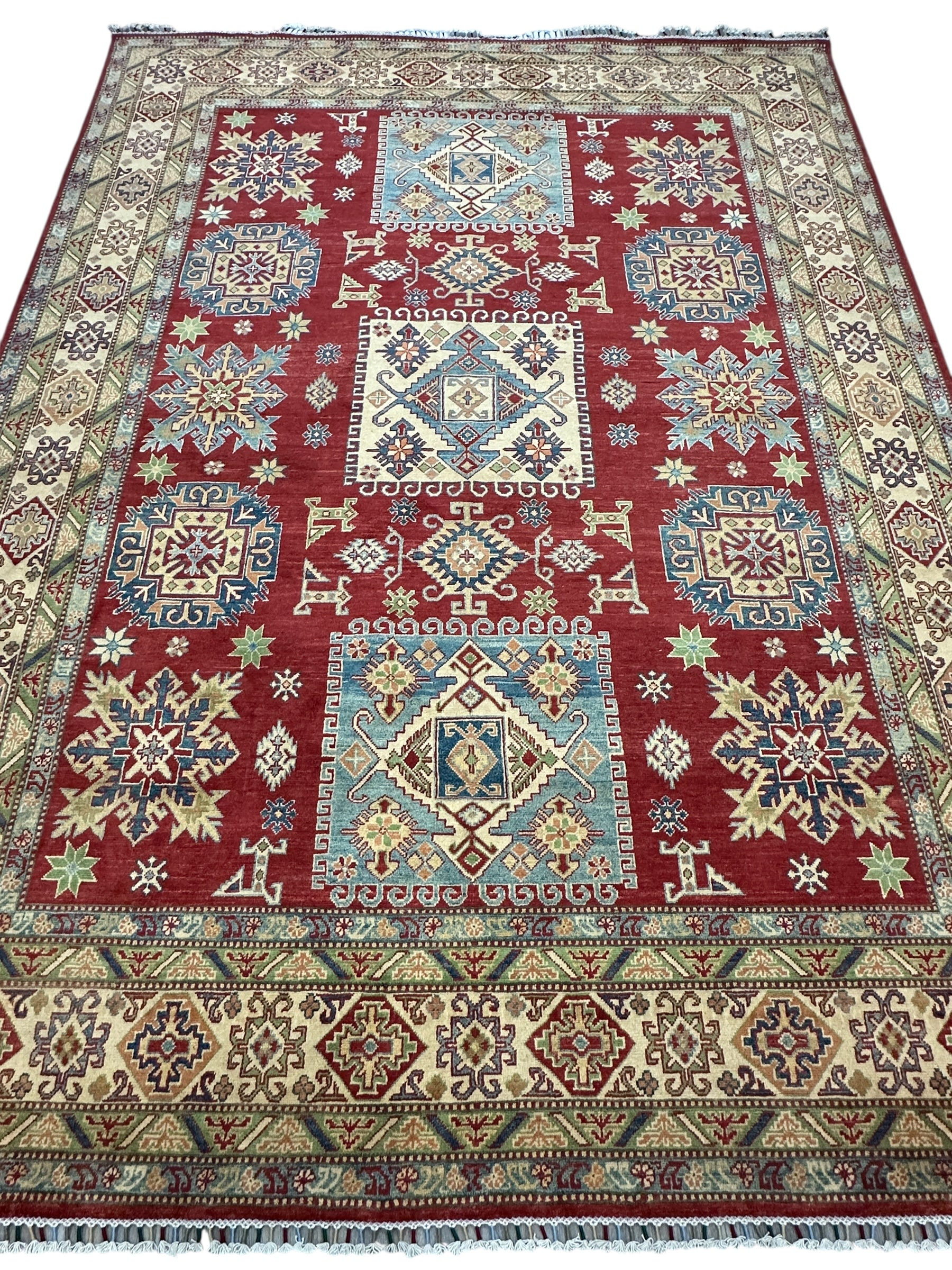 Hand-Knotted Afghani Kazak Wool Rug – 8’10″  x  11’11″