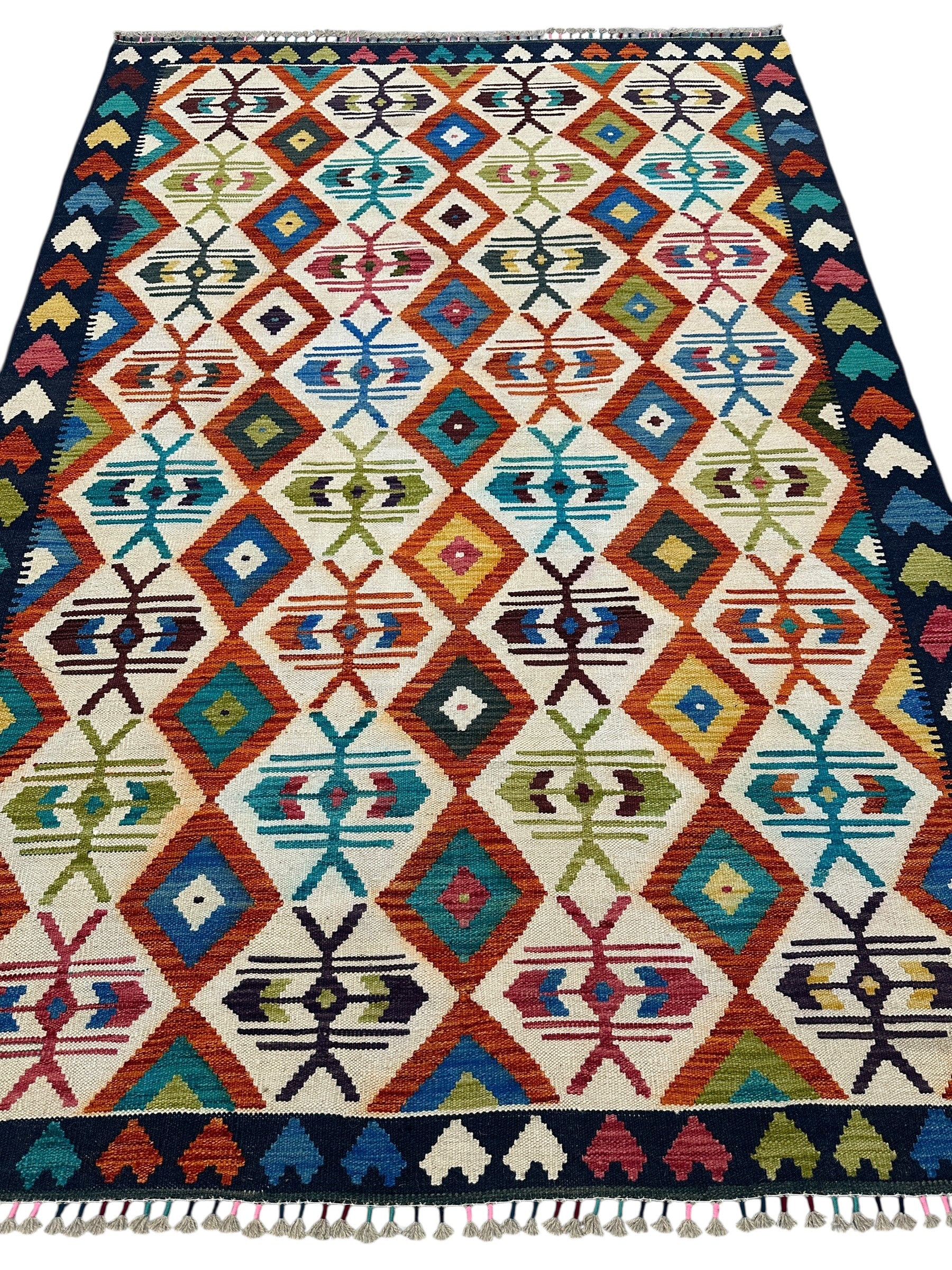 Hand-Woven Afghani Kilim Wool Rug 5'9" x 8'4"