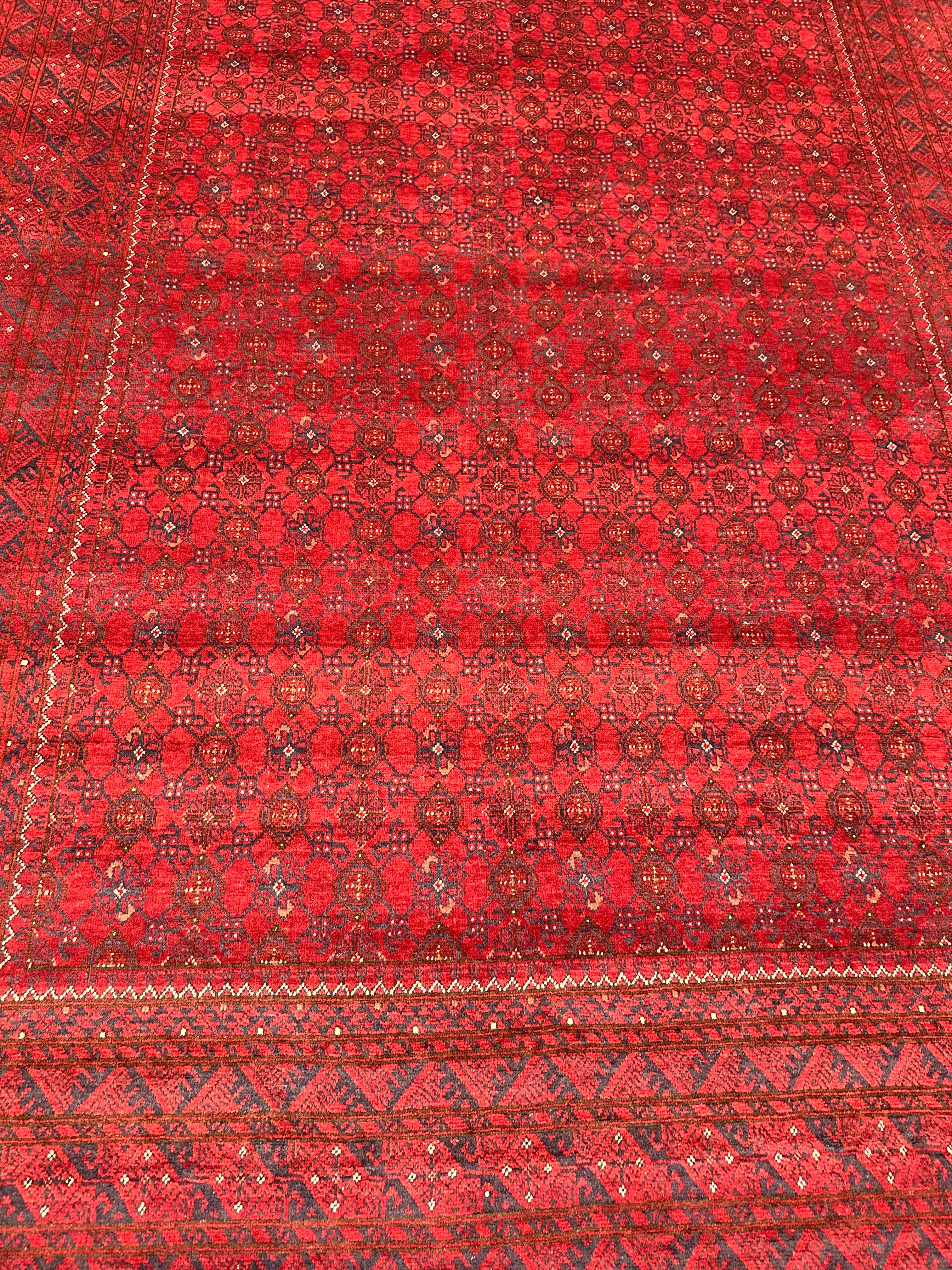 Afghan Bashore Rug 6’7” x 9’8” – Hand-Knotted Wool, Abrash, Original Fringe, No Repairs
