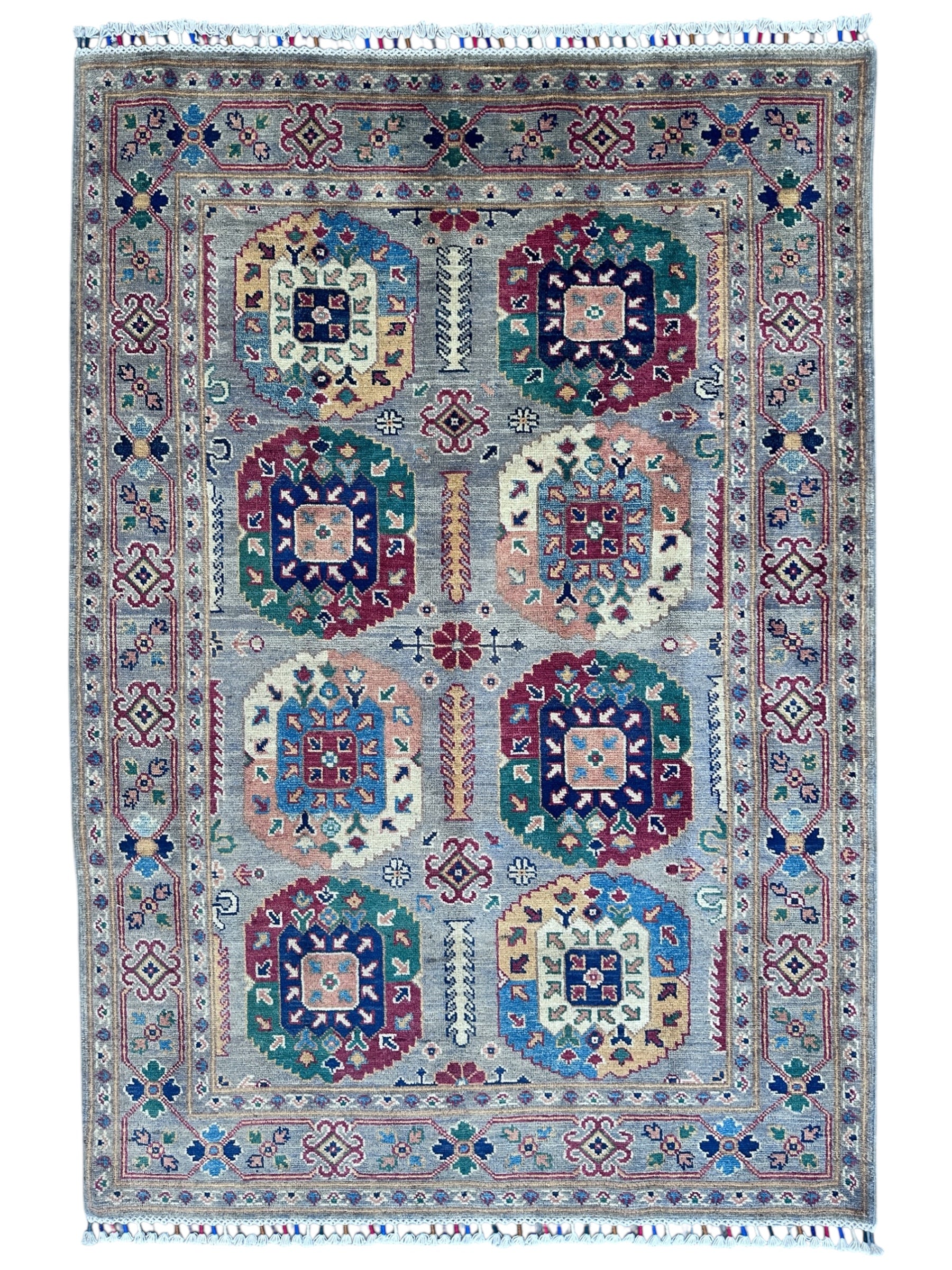 Hand-Knotted Afghani Kazak Wool Rug – 4’2″  x  6’