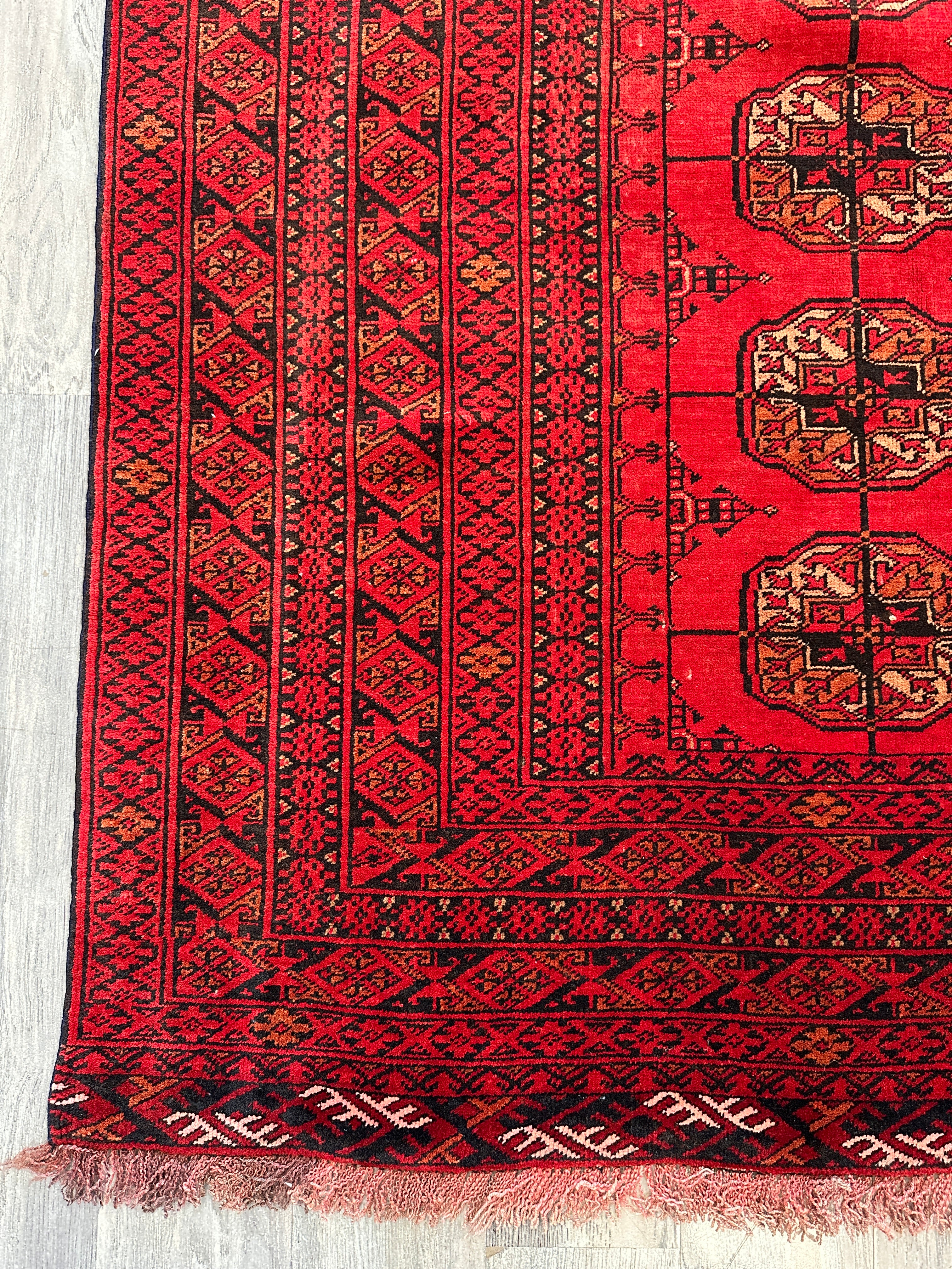 Hand-Knotted Afghani Fil pai Wool Rug Red,Cream,Black 5'10" x 9'3"