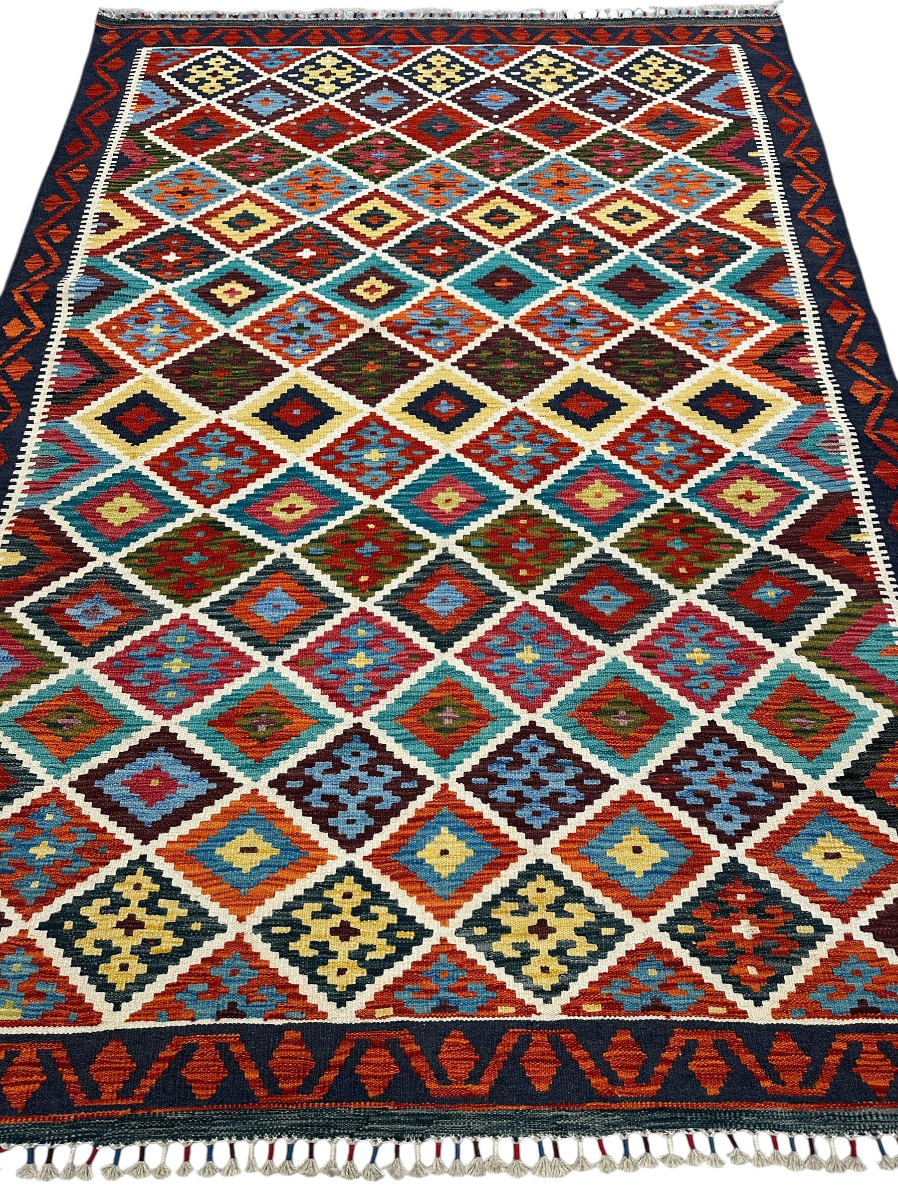 Hand-Woven Afghani Kilim Wool Rug 5'10" x 8'3"