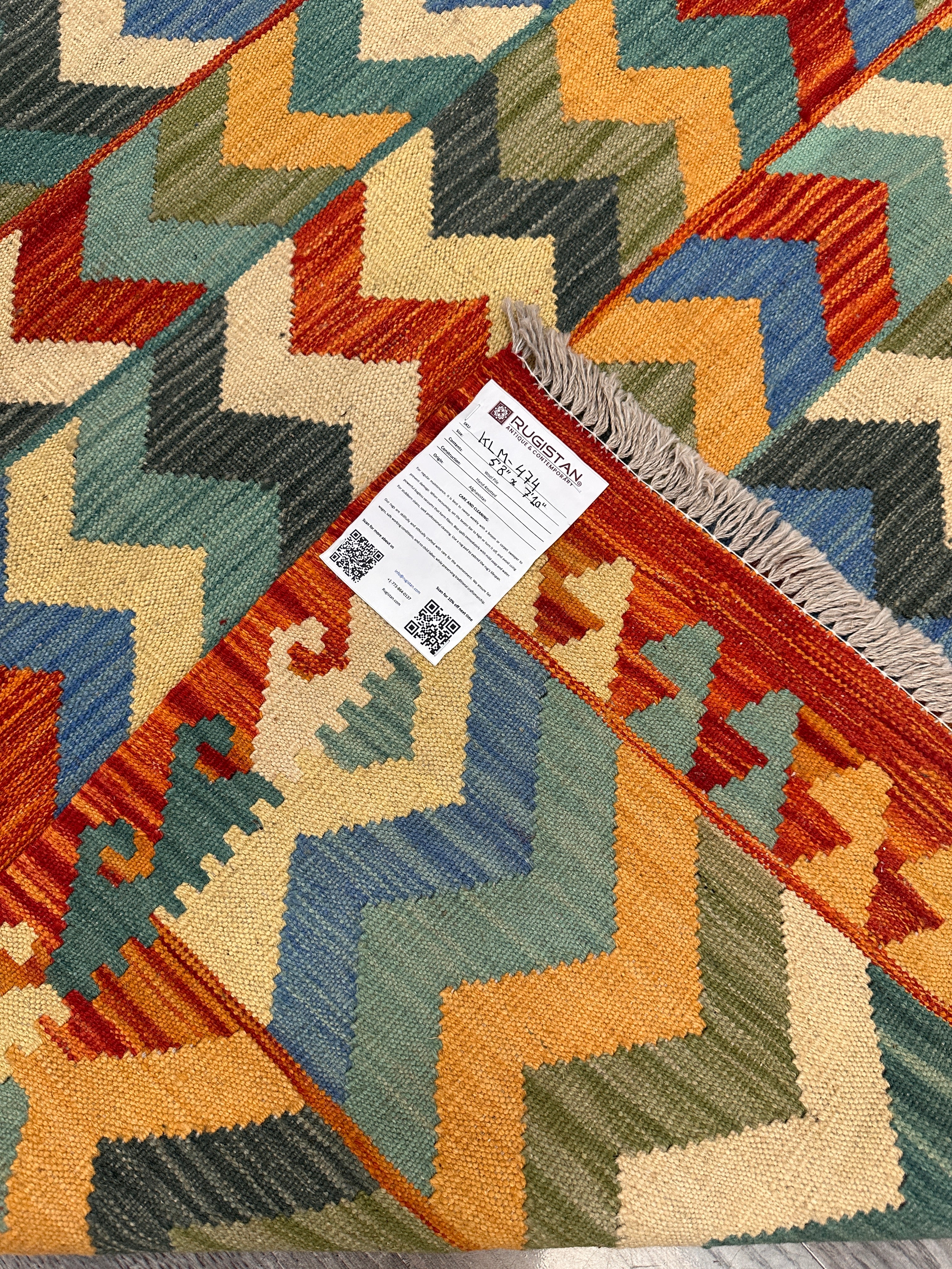 Hand-Woven Afghan Kilim Wool Rug – Colorful Zigzag Geometric Flatweave – 5'9" x 7'10" – New Tribal Bohemian Area Rug
