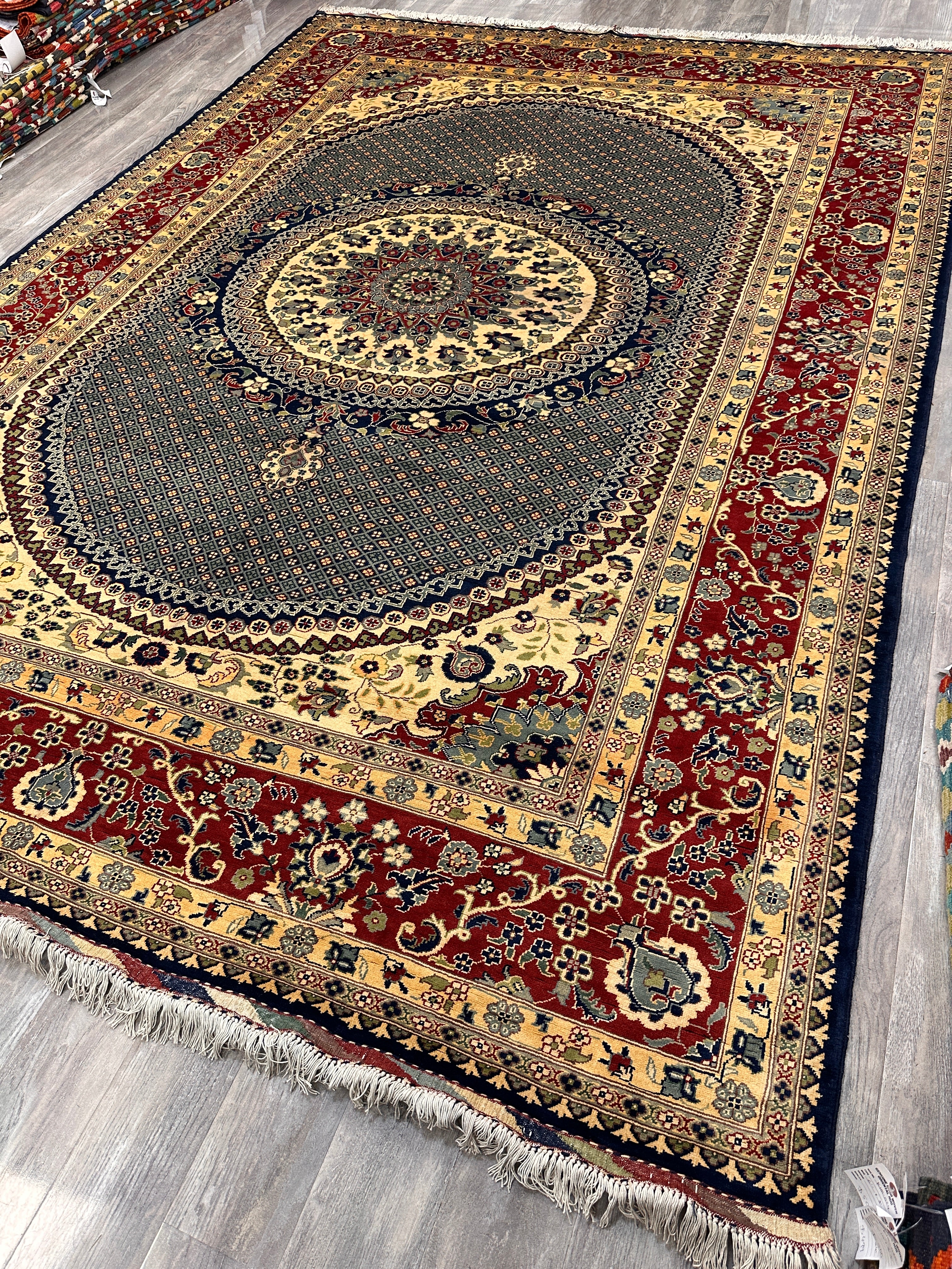 Hand-Knotted Afghani Rezmahi Wool Rug | Tabriz Mahi Design | 9′ x 12′