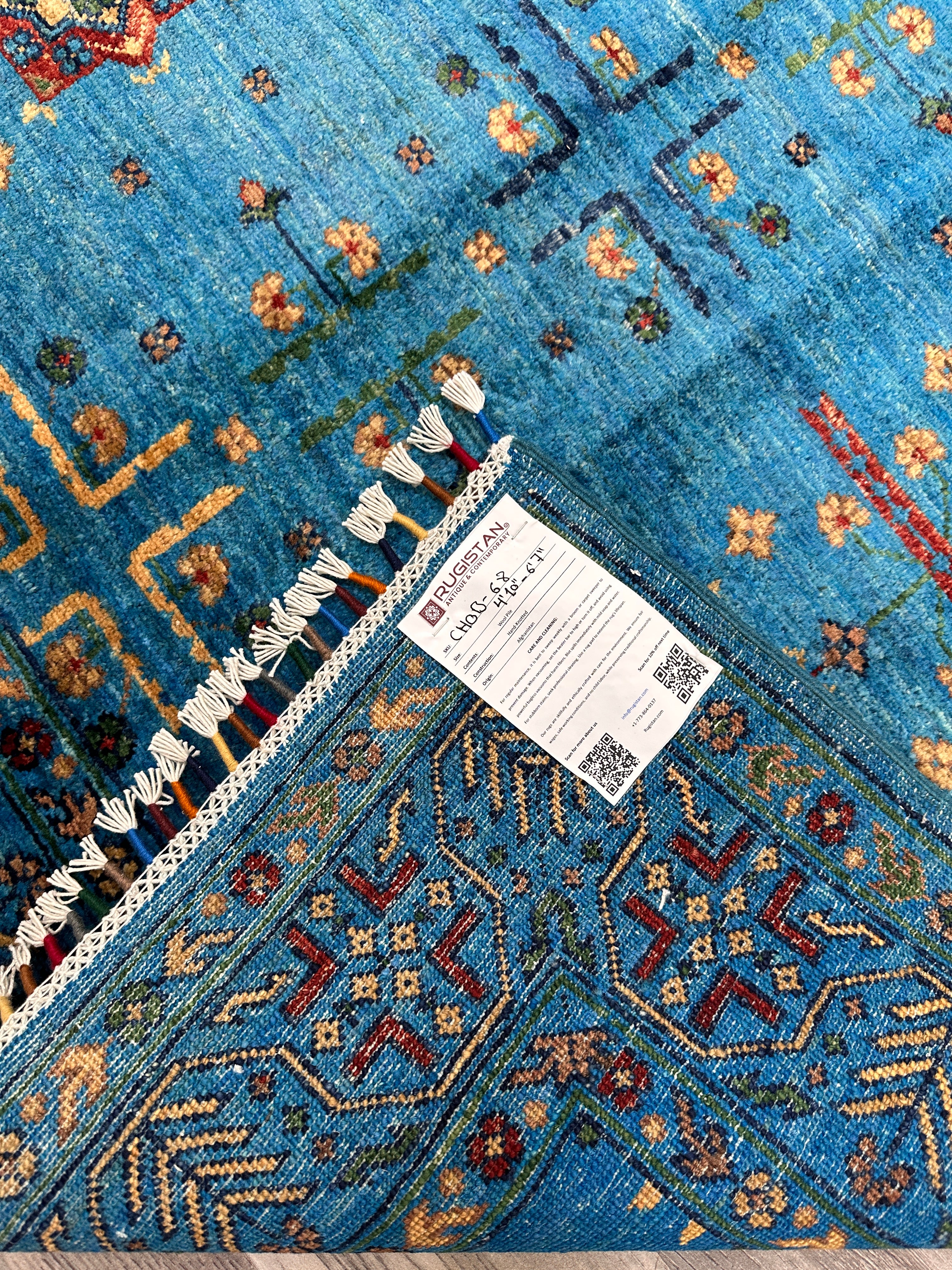 Hand-Knotted Afghani Chobi Ghazni Wool Rug | Geometric Design | 5′ x 7′