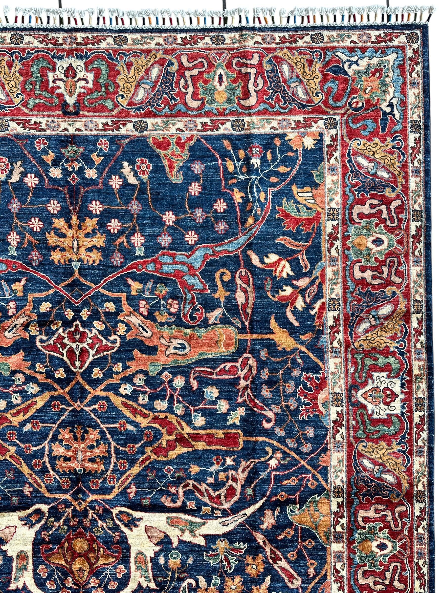Hand-Knotted Afghani Bidjar Ghazni Wool Rug – 6'7" x 9'10" – Elegant Floral Design