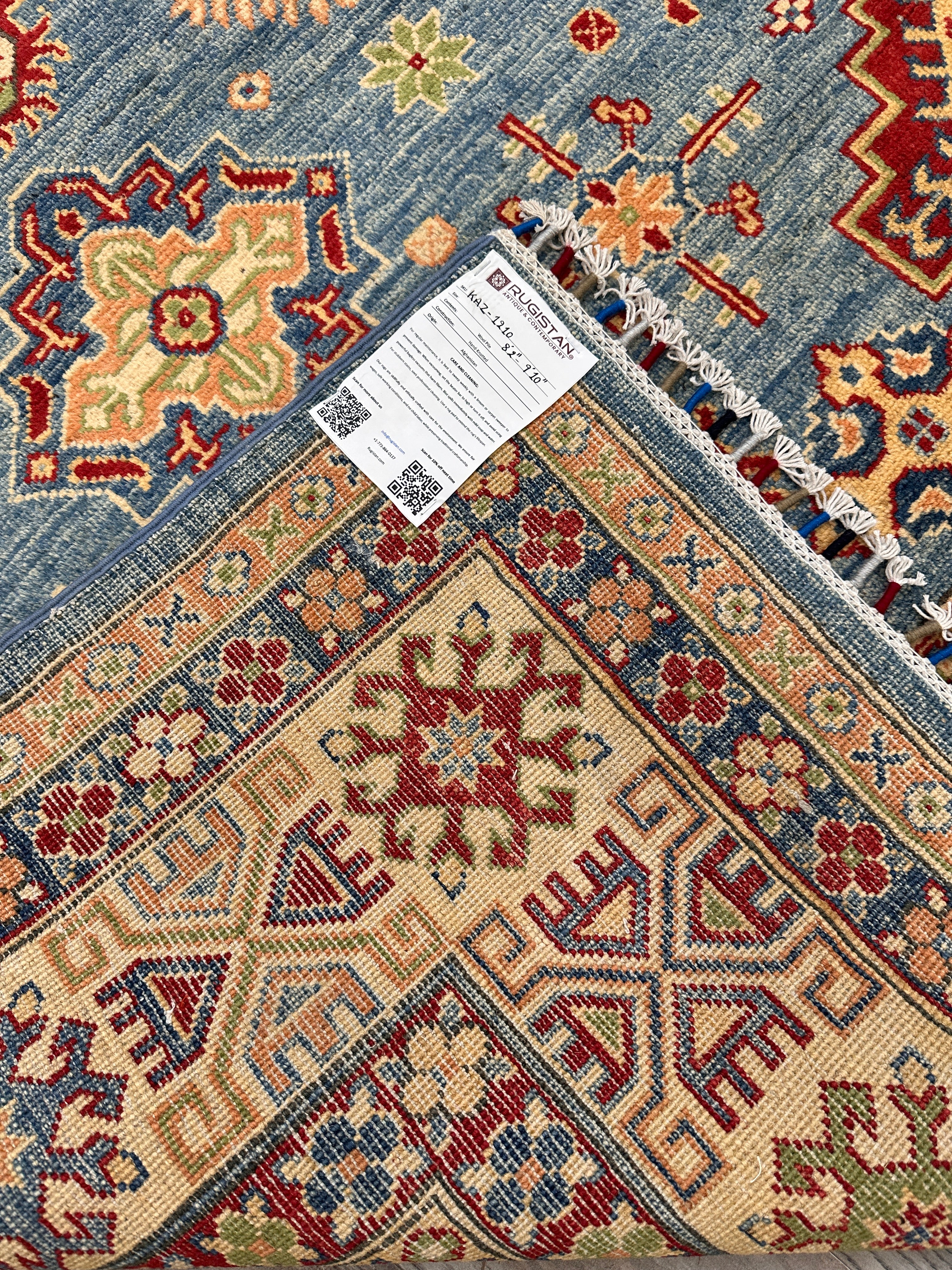 Hand-Knotted Afghani Kazak Wool Rug | Geometric Medallion | 8′4″ x 10′6″