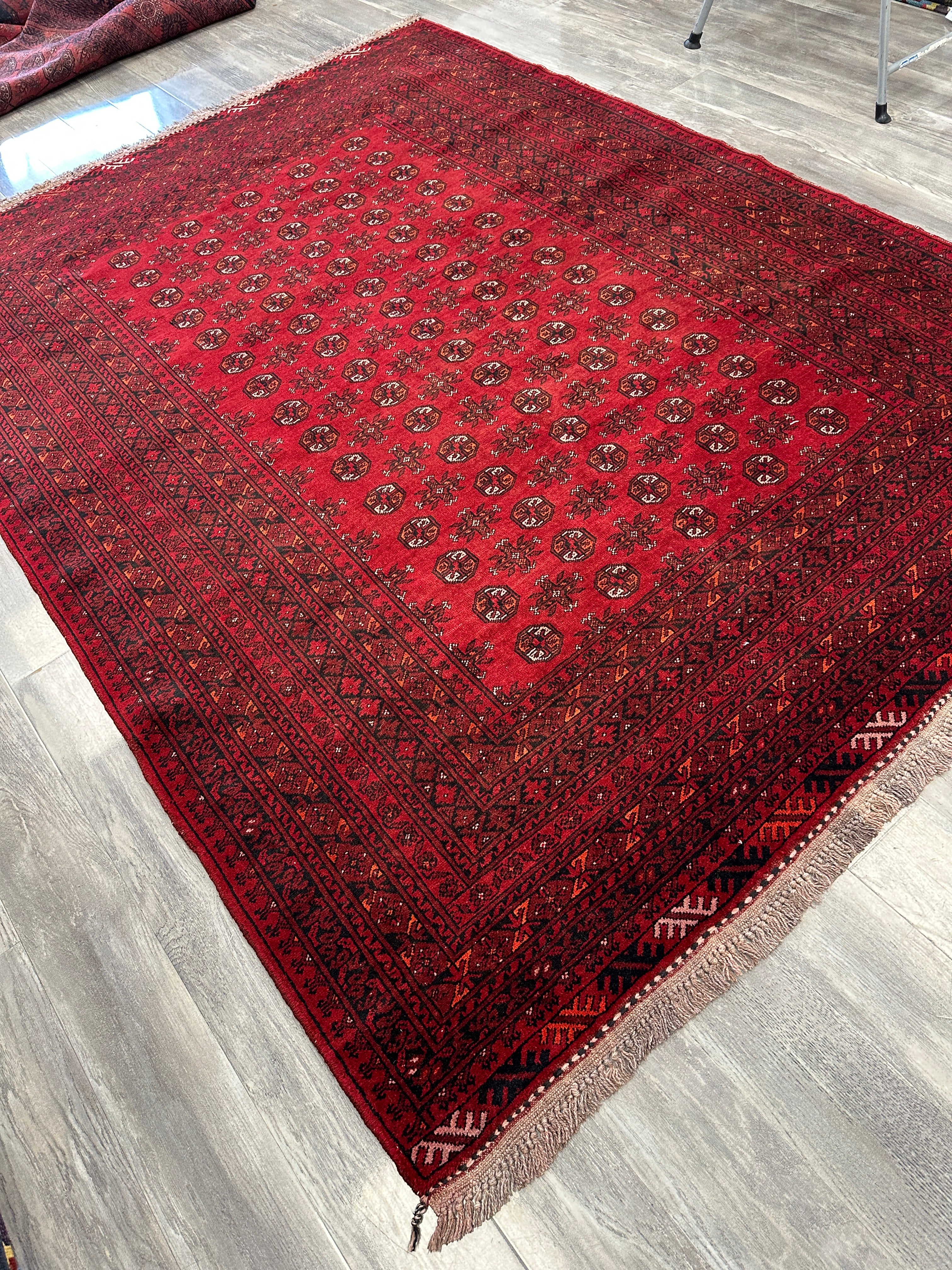 Hand-Knotted Afghani Shirintagab Wool Rug Red,Blue 6'6" x 8'9"