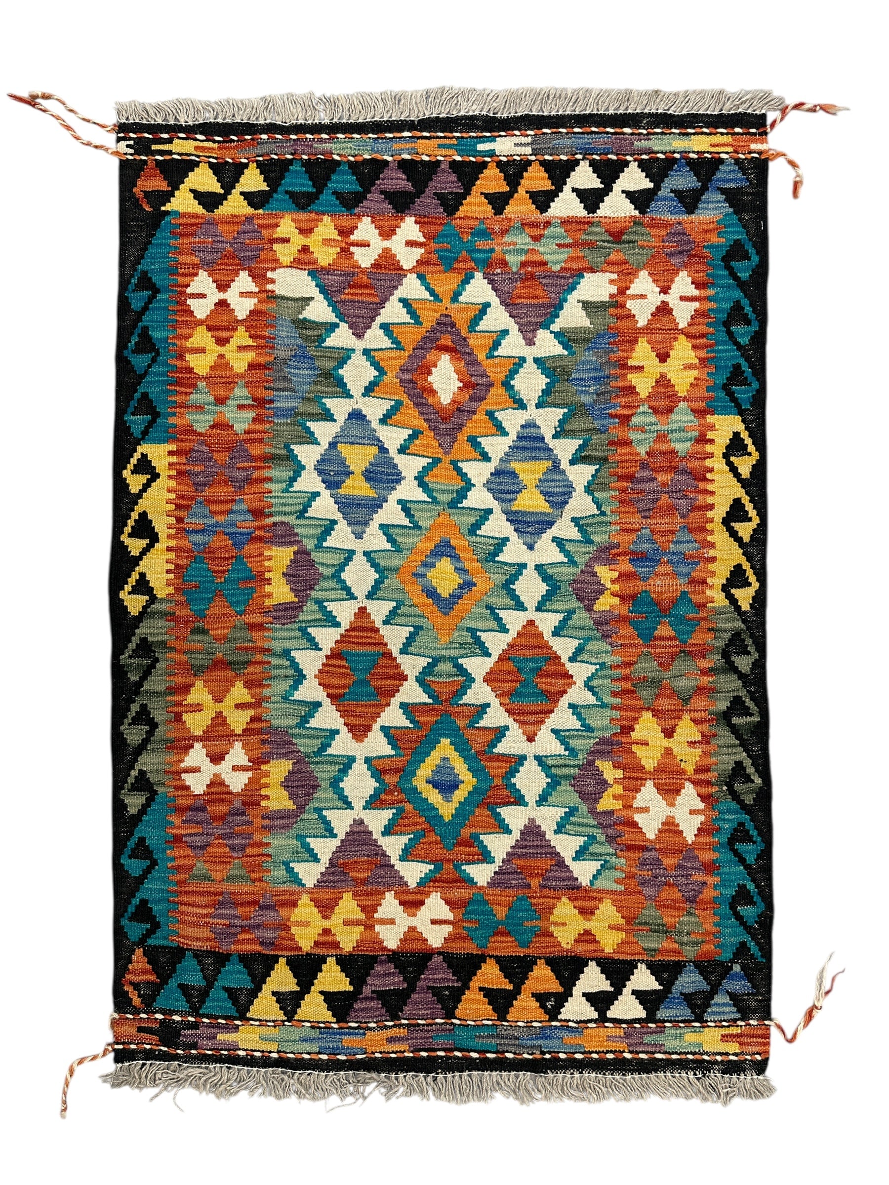 Hand-Woven Afghani Kilim Wool Rug 2'9" x 4'1"