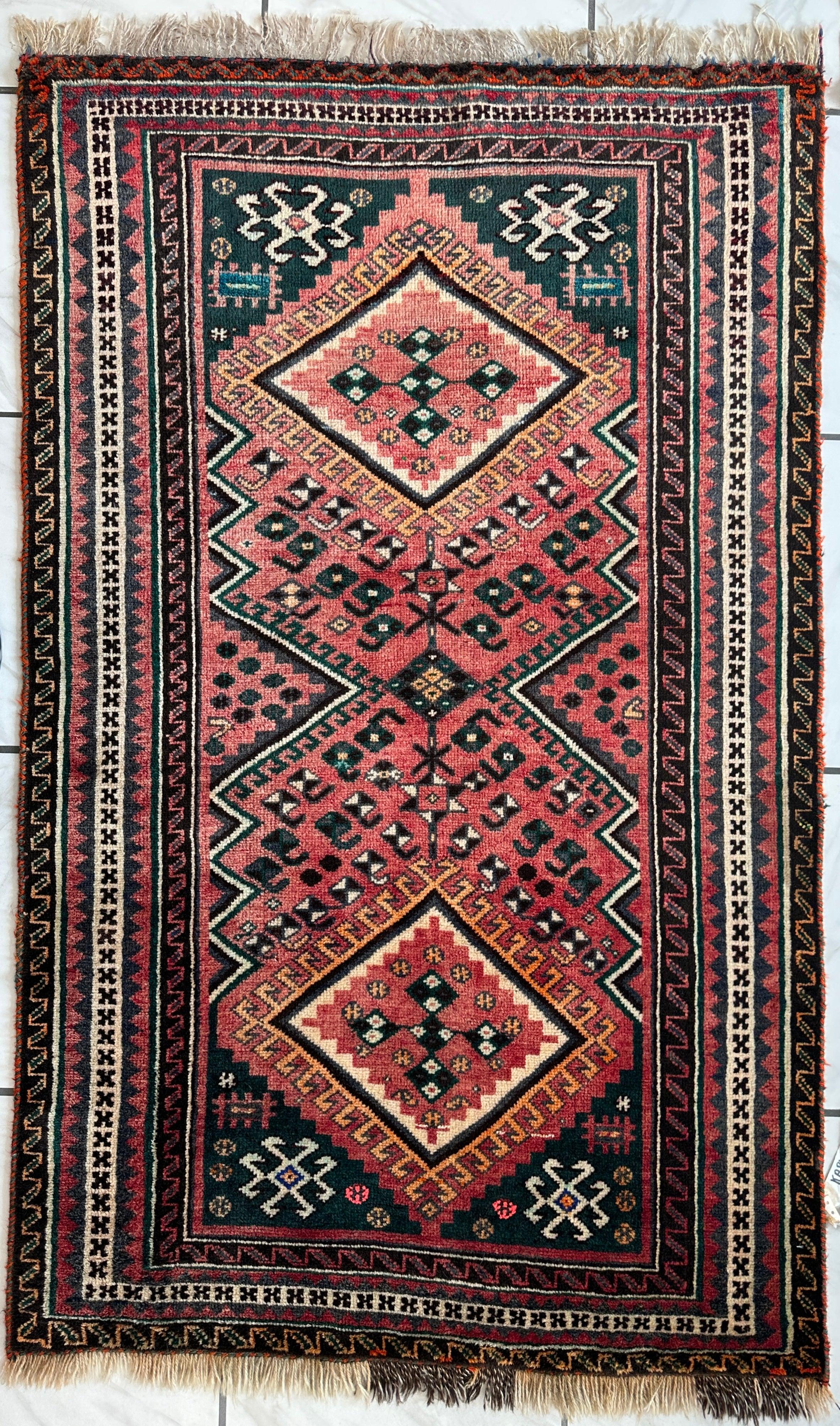 Vintage Hand-knotted Persian Qashqai Rug 3’7” x 5’10”