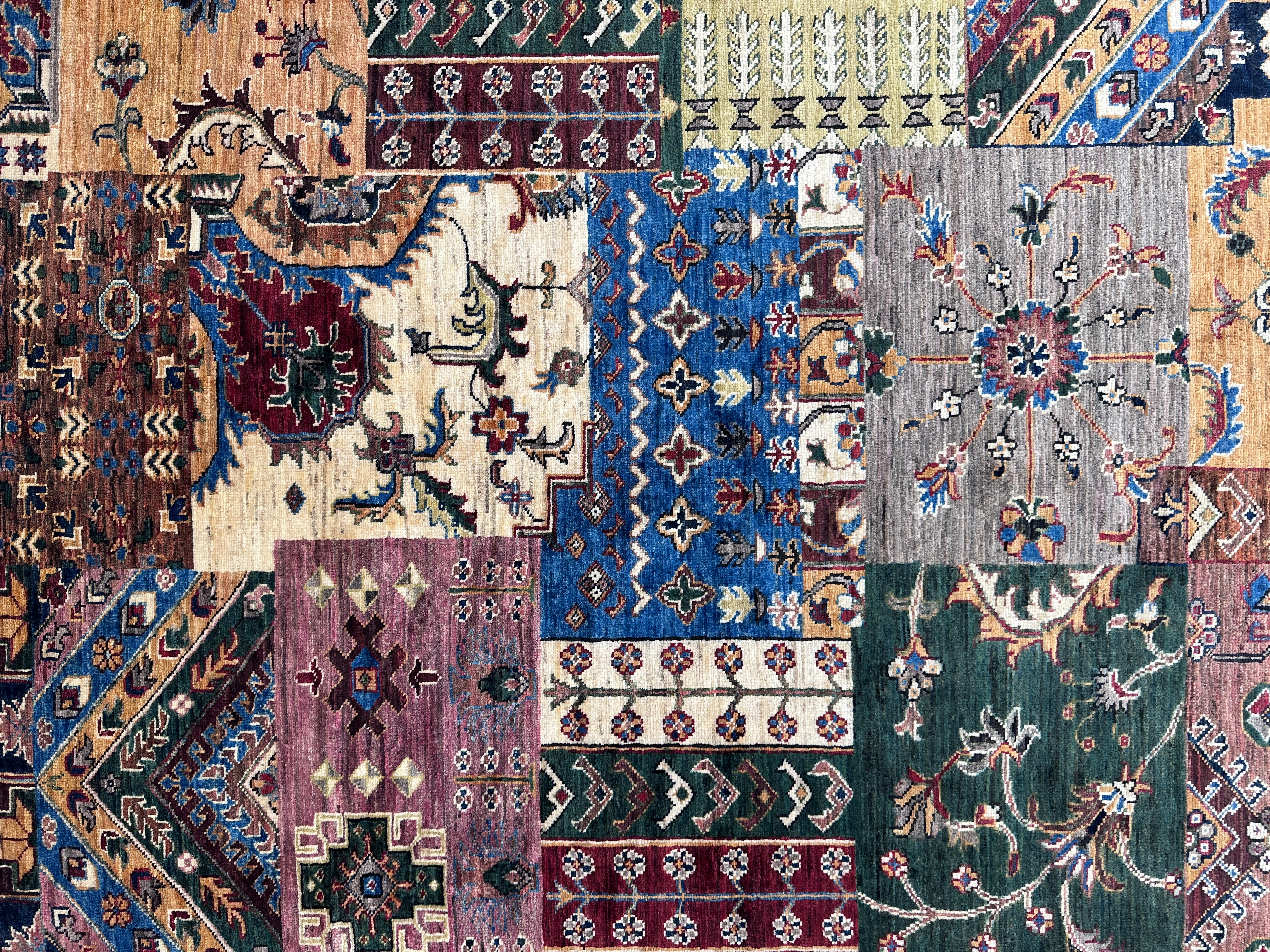 Hand-Knotted Afghani Chobi Ghazni Wool Rug | Patchwork Design | 4′ x 6′