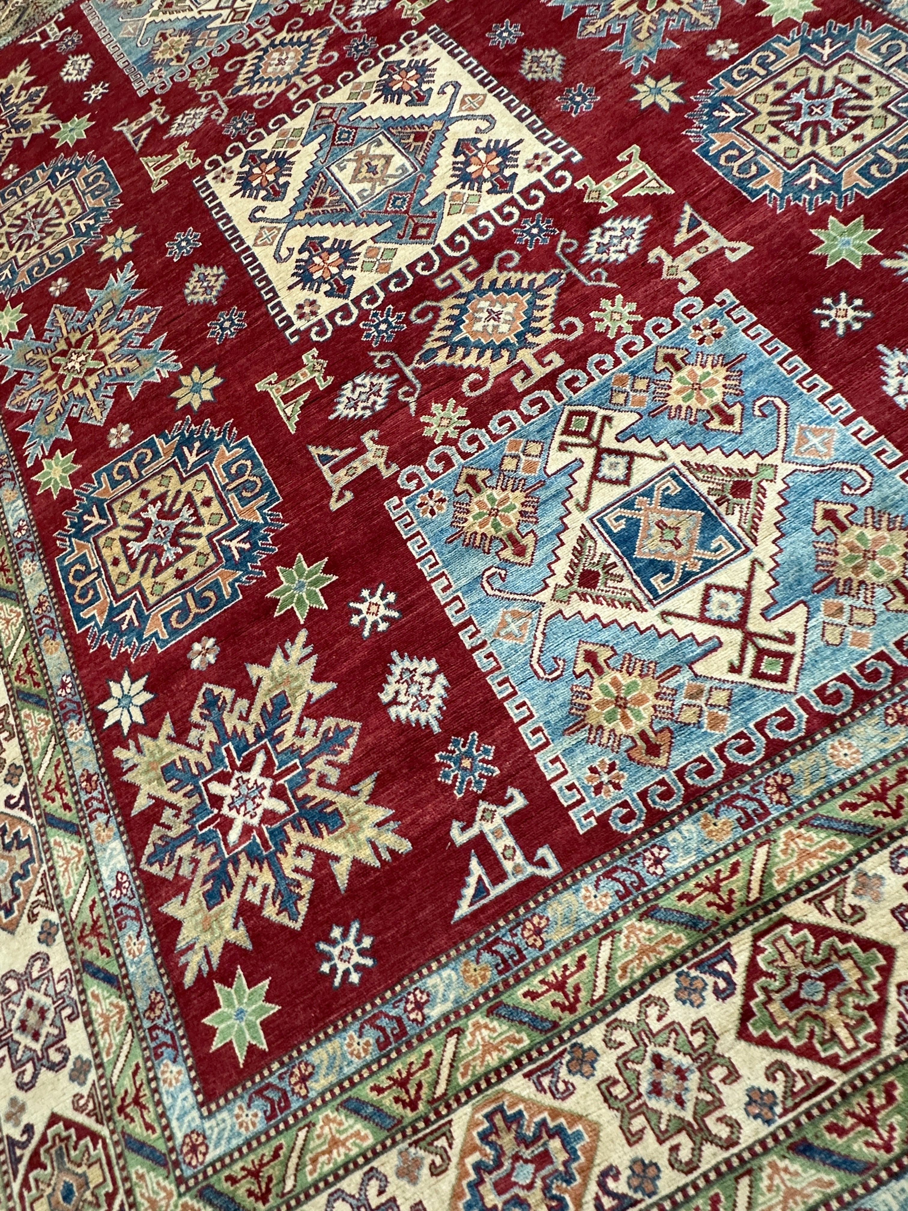 Hand-Knotted Afghani Kazak Wool Rug – 8’10″  x  11’11″