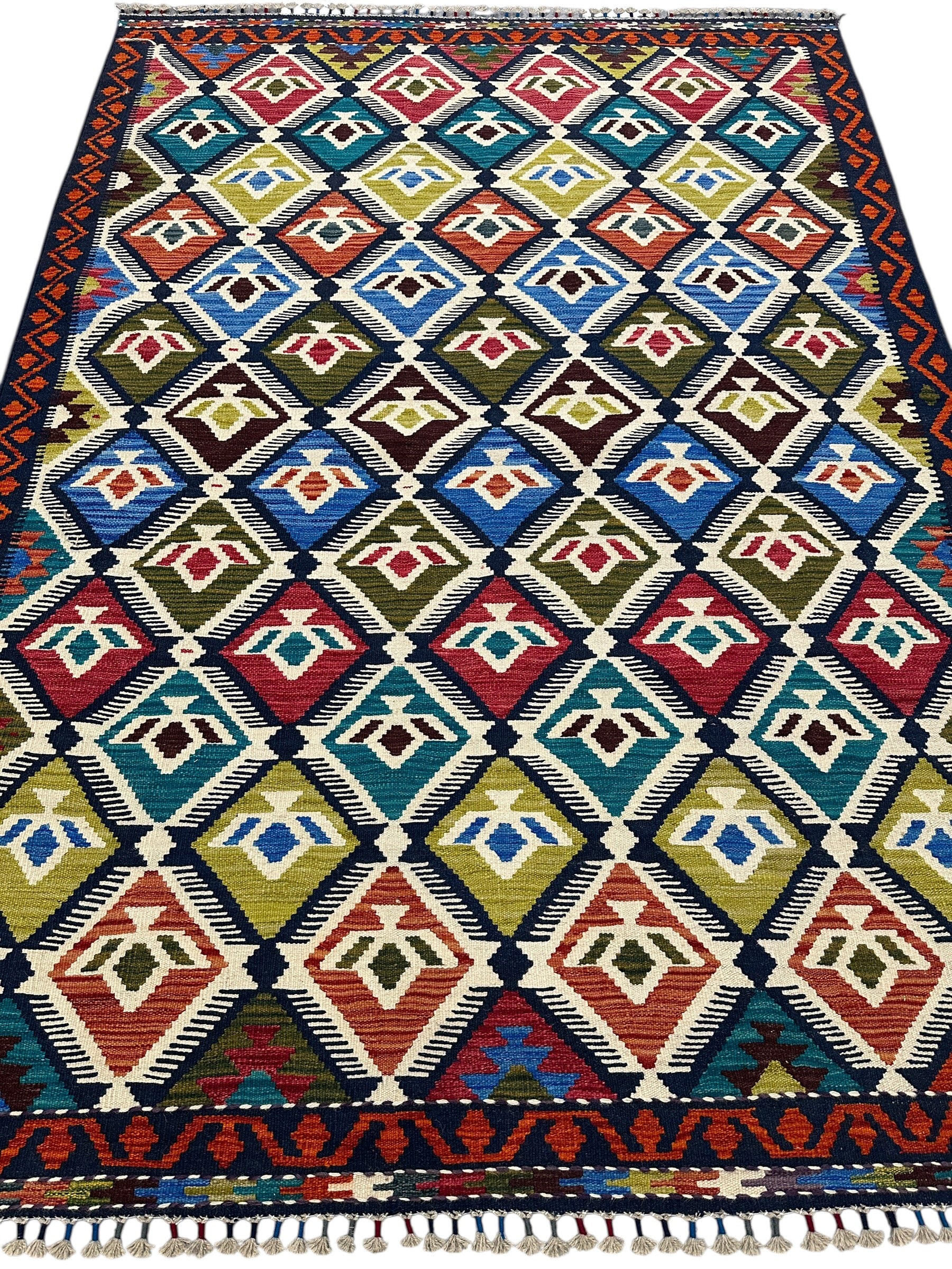 Hand-Woven Afghani Kilim Wool Rug 5'9" x 8'1"