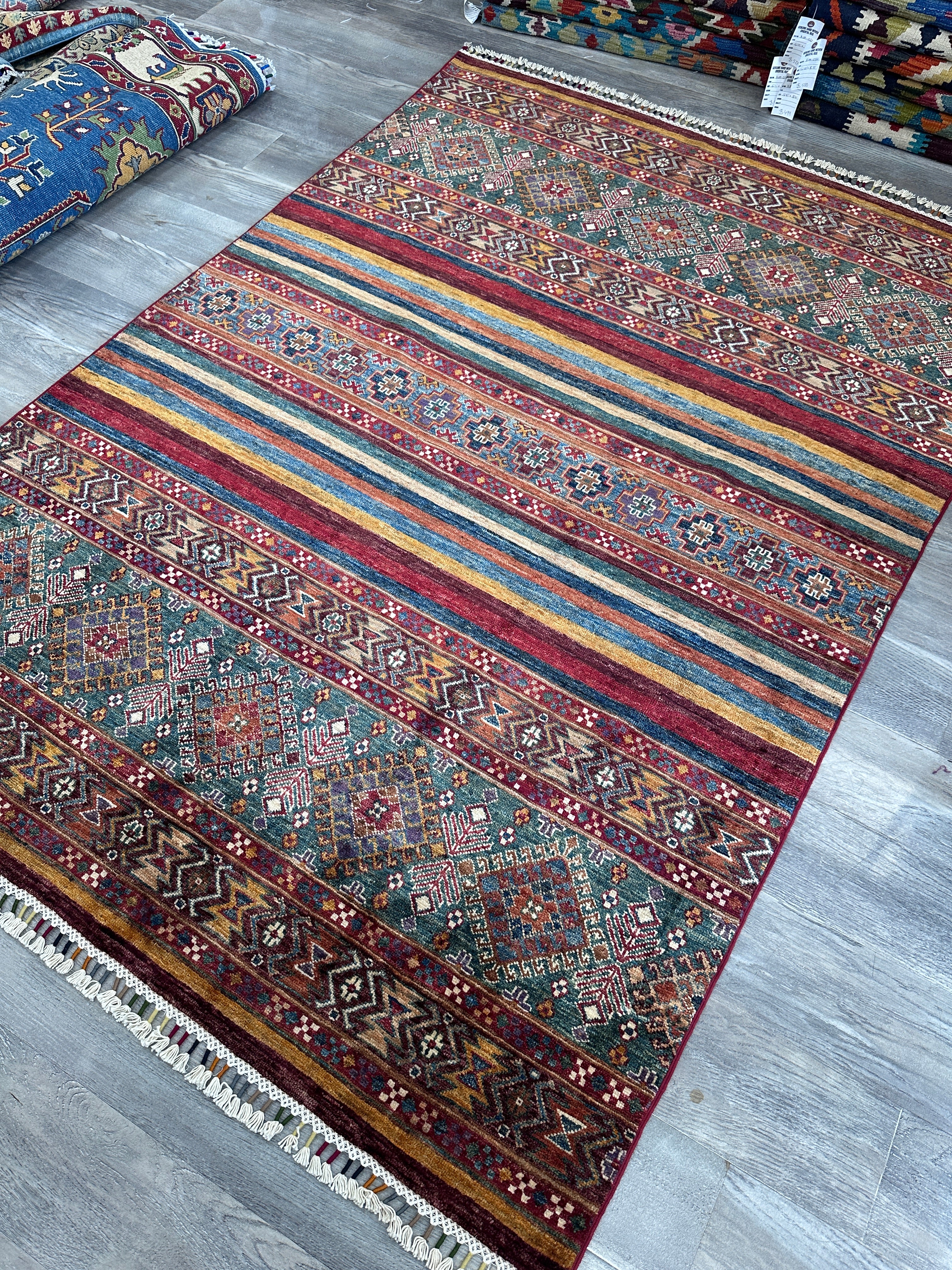 Hand-Knotted Afghani Chobi Khorjin Ghazni Wool Rug | Tribal | 5′ x 7′