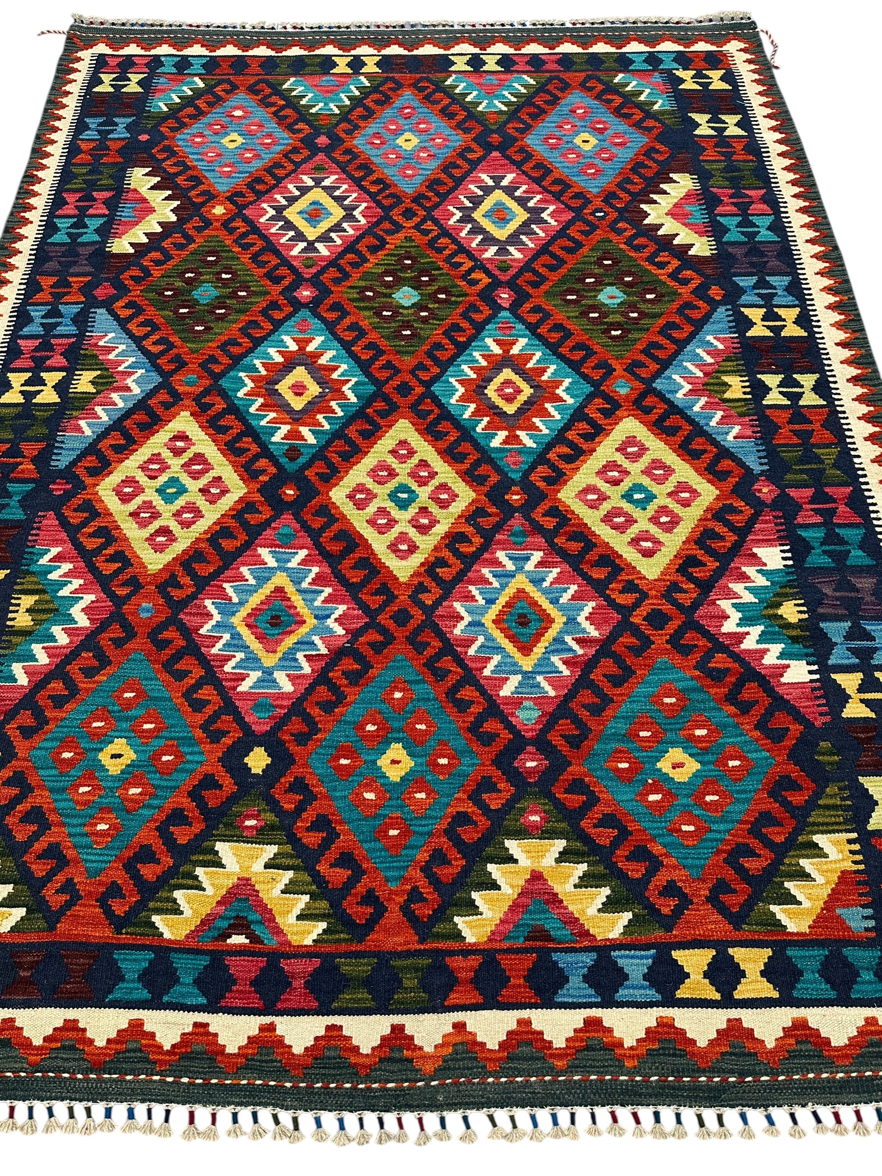 Hand-Woven Afghani Kilim Wool Rug 6' x 8'