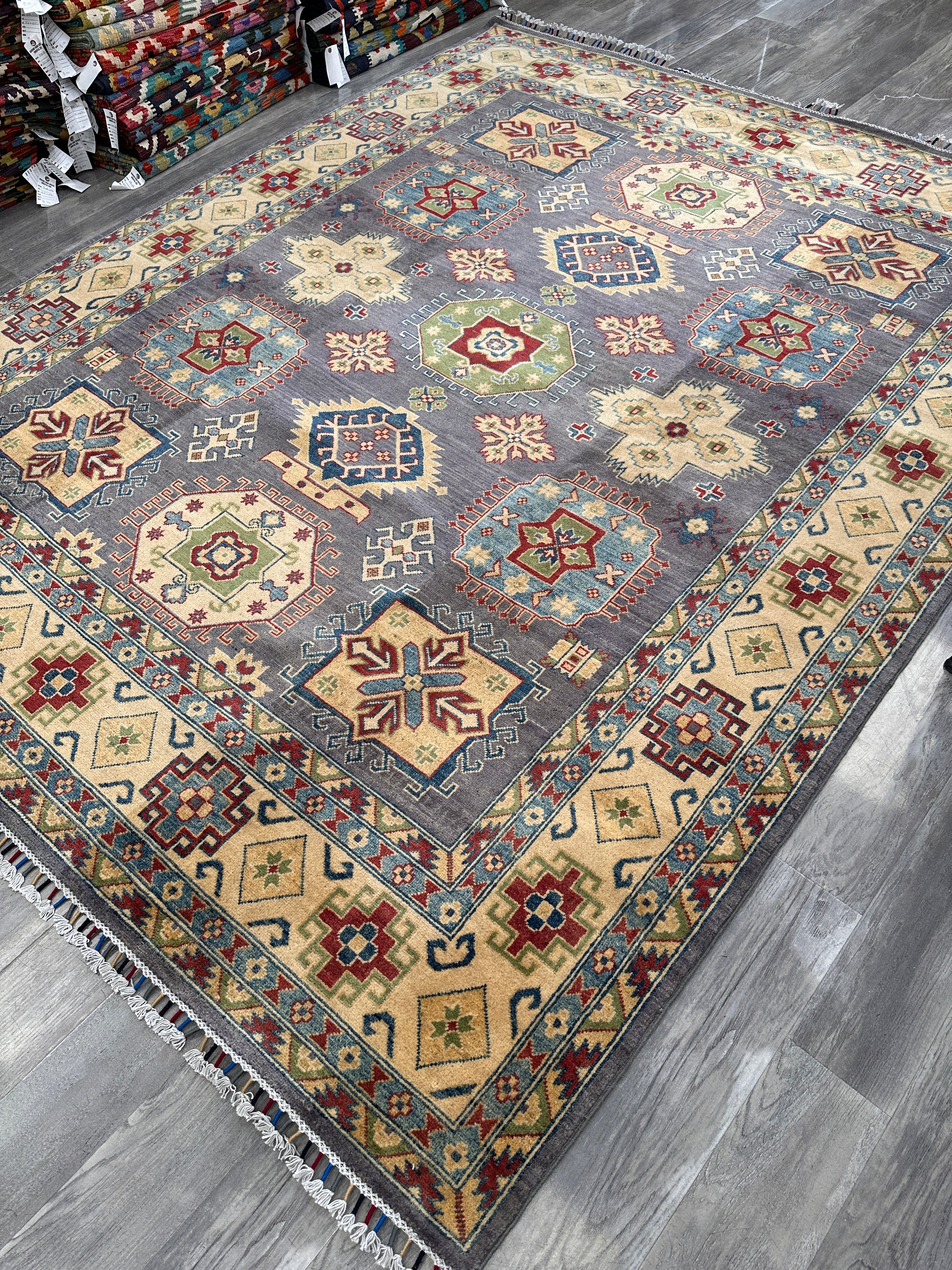 Hand-Knotted Afghan Kazak Wool Rug | Tribal | 8′ x 10′