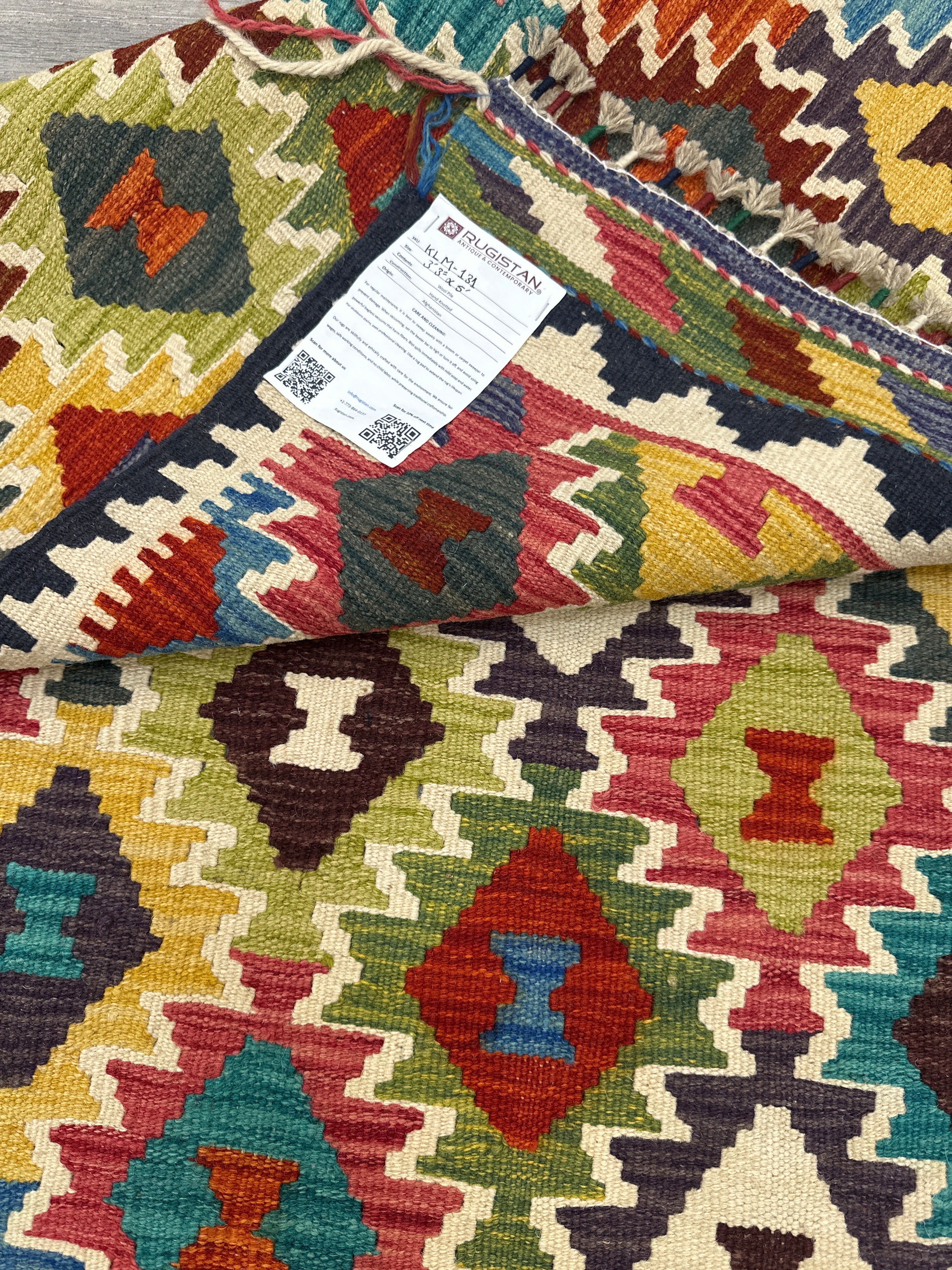 Hand-Woven Afghani Kilim Wool Rug 3'3" x 5'