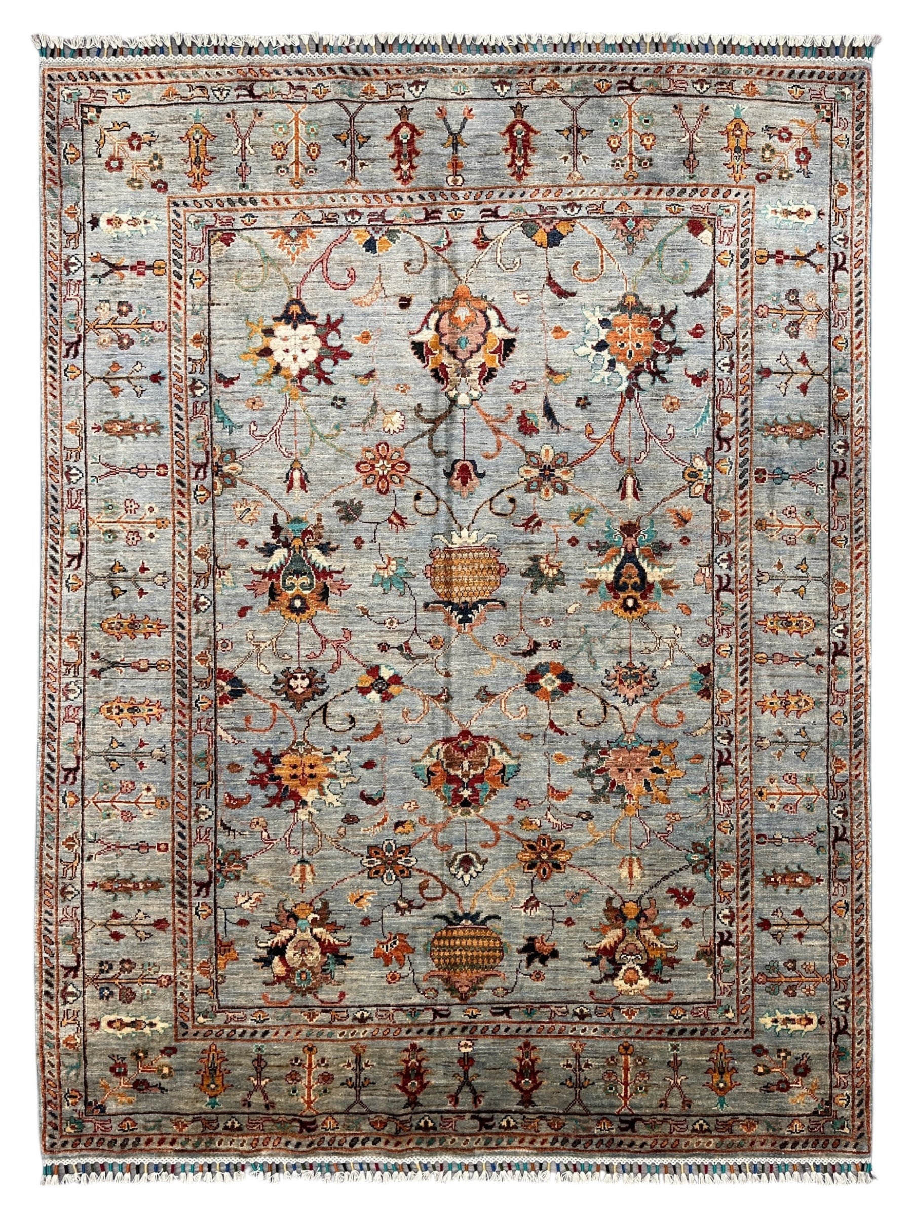 Hand-Knotted Afghani Chobi Sultani Wool Rug | Floral Design | 6′ x 7′6″