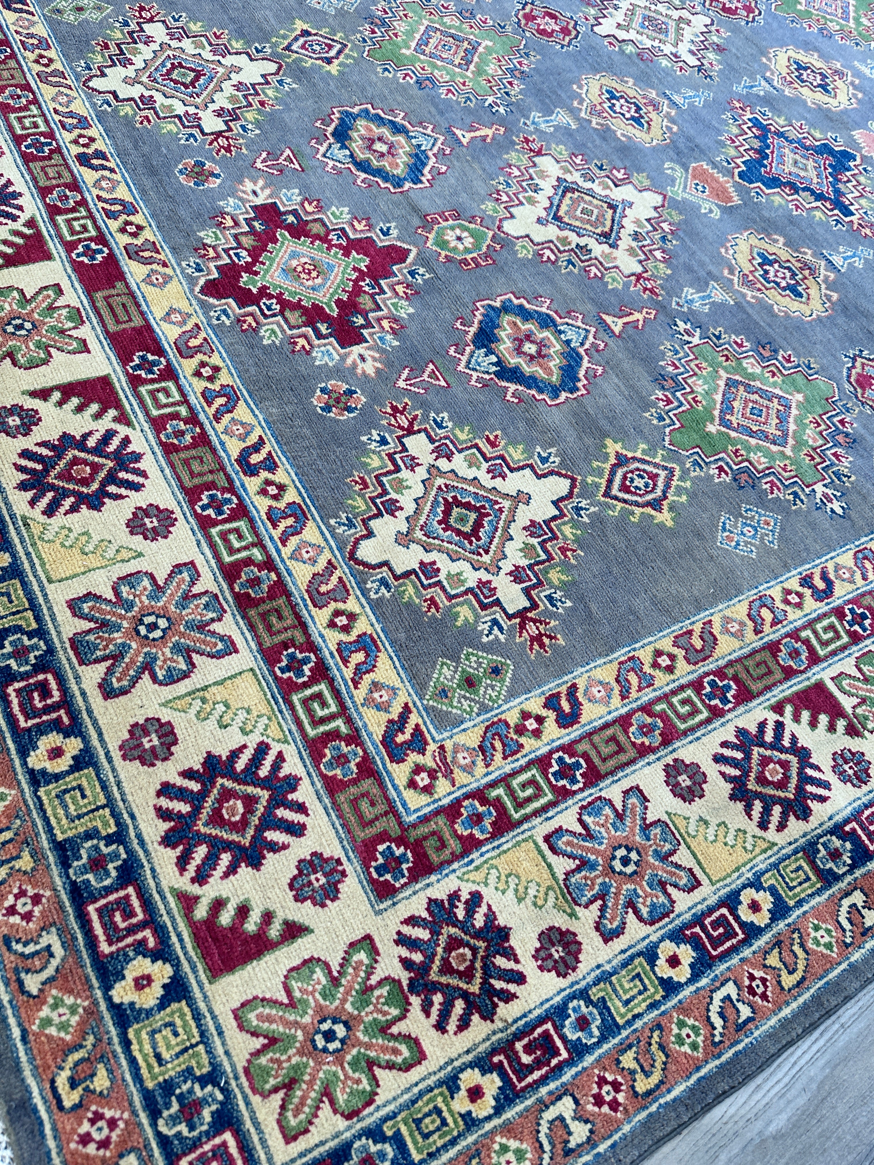 Hand-Knotted Afghani Kazak Wool Rug – 6’7” x 9’9”