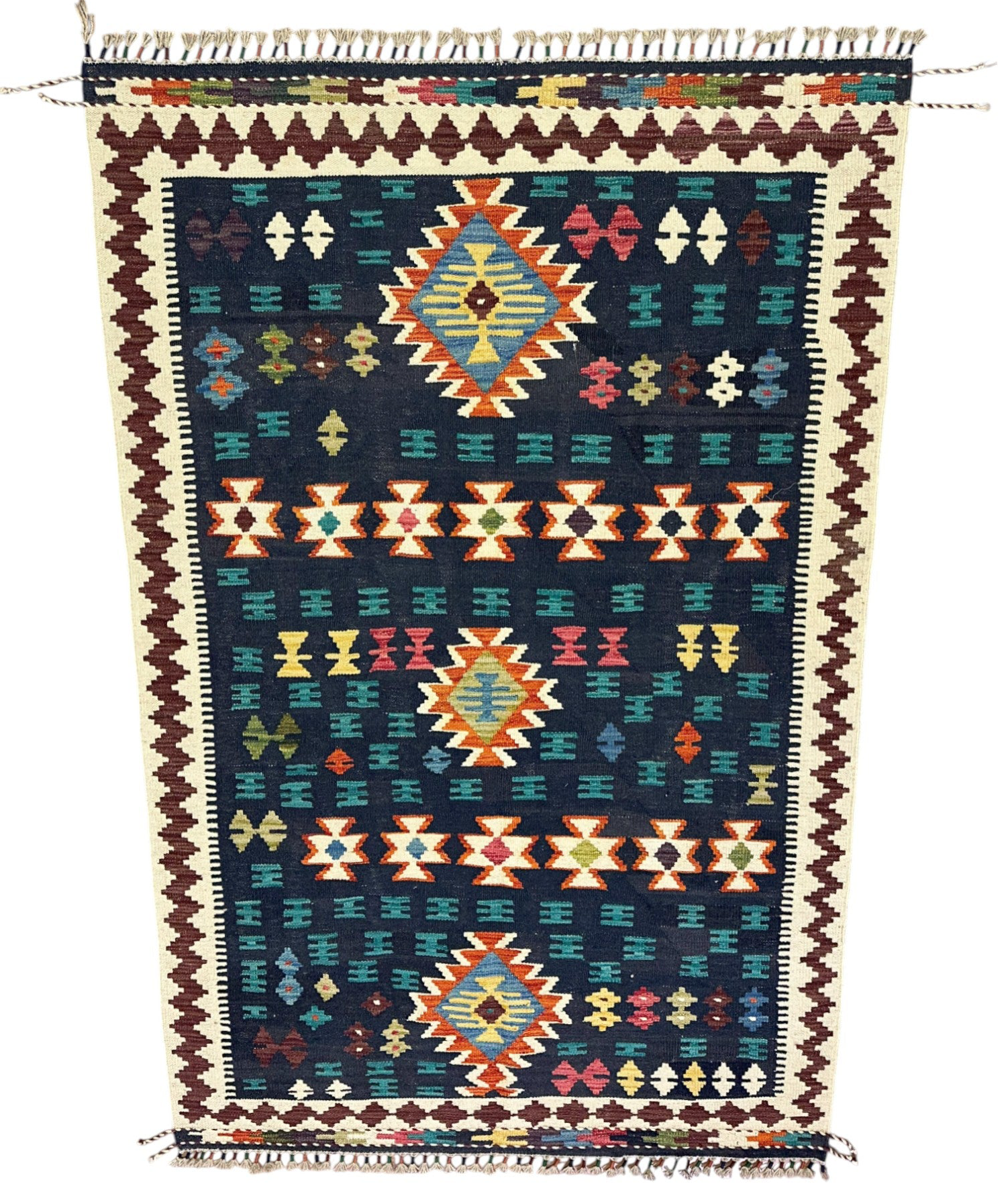 Hand-Woven Afghani Kilim Wool Rug 4' x 6'4"