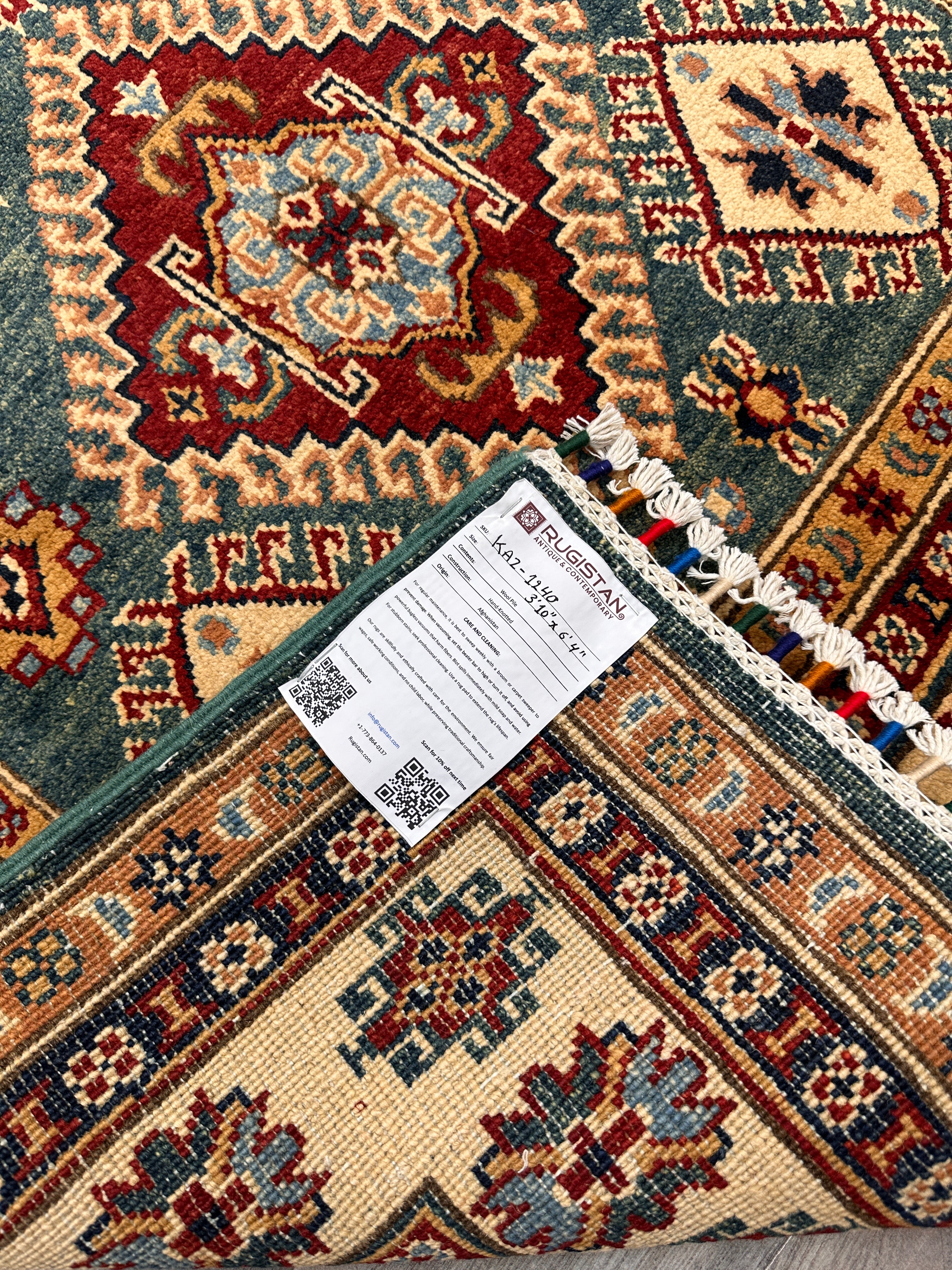 Hand-Knotted Afghani Kazak Wool Rug | Tribal Medallion | 4’2” x 6′