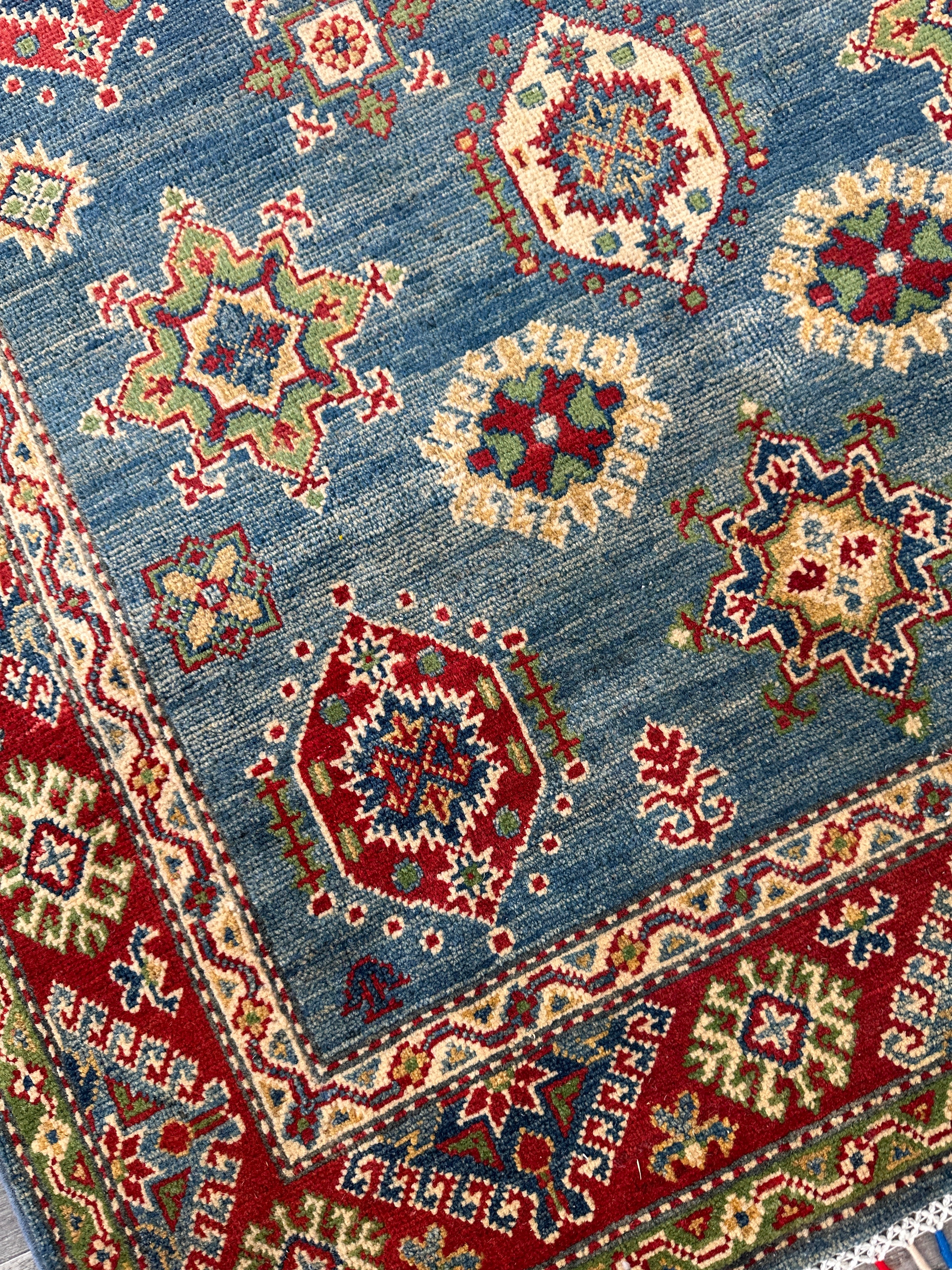 Hand-Knotted Afghani Kazak Wool Rug – 3’11″  x  5’11″