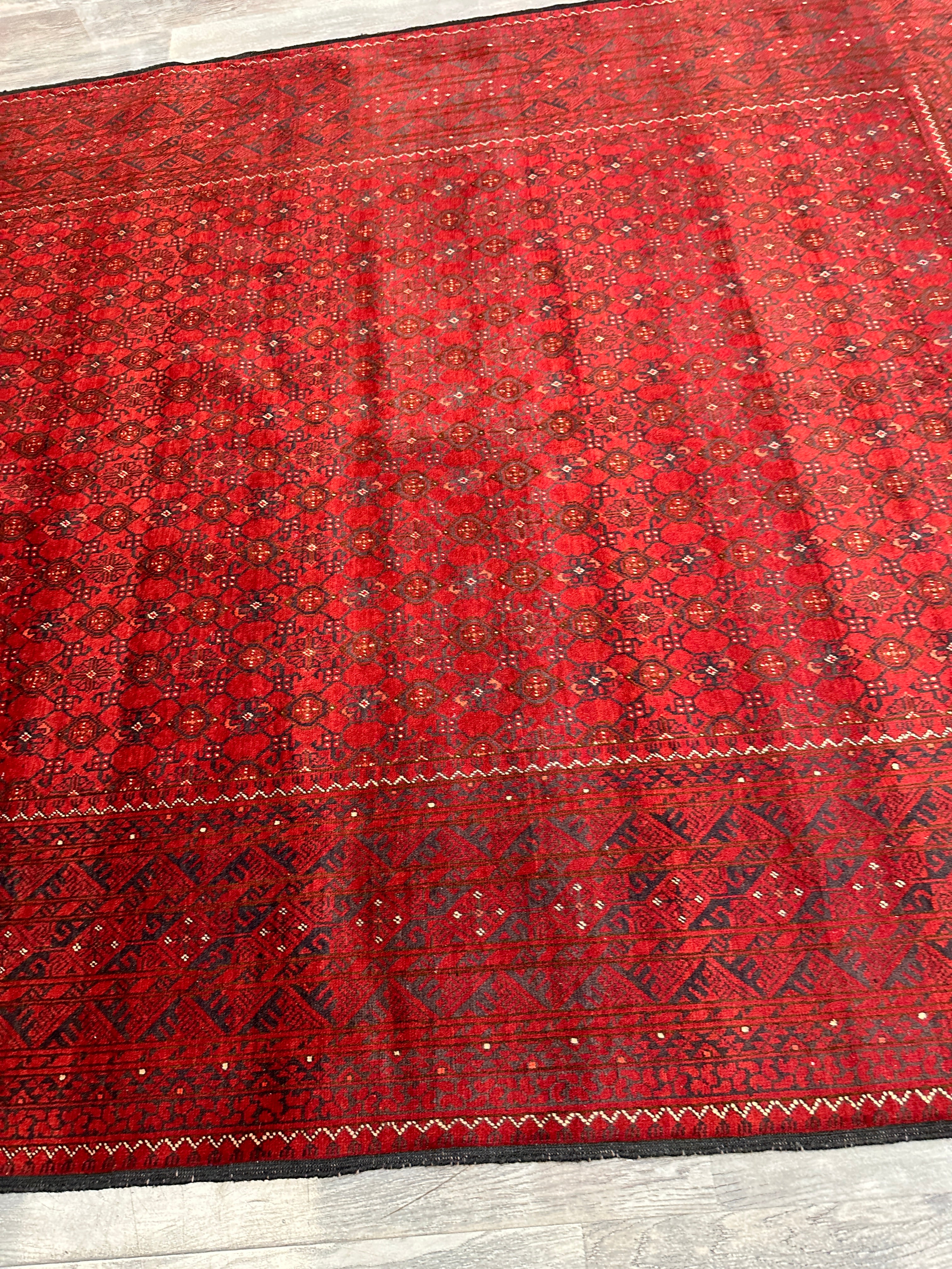 Afghan Bashore Rug 6’7” x 9’8” – Hand-Knotted Wool, Abrash, Original Fringe, No Repairs