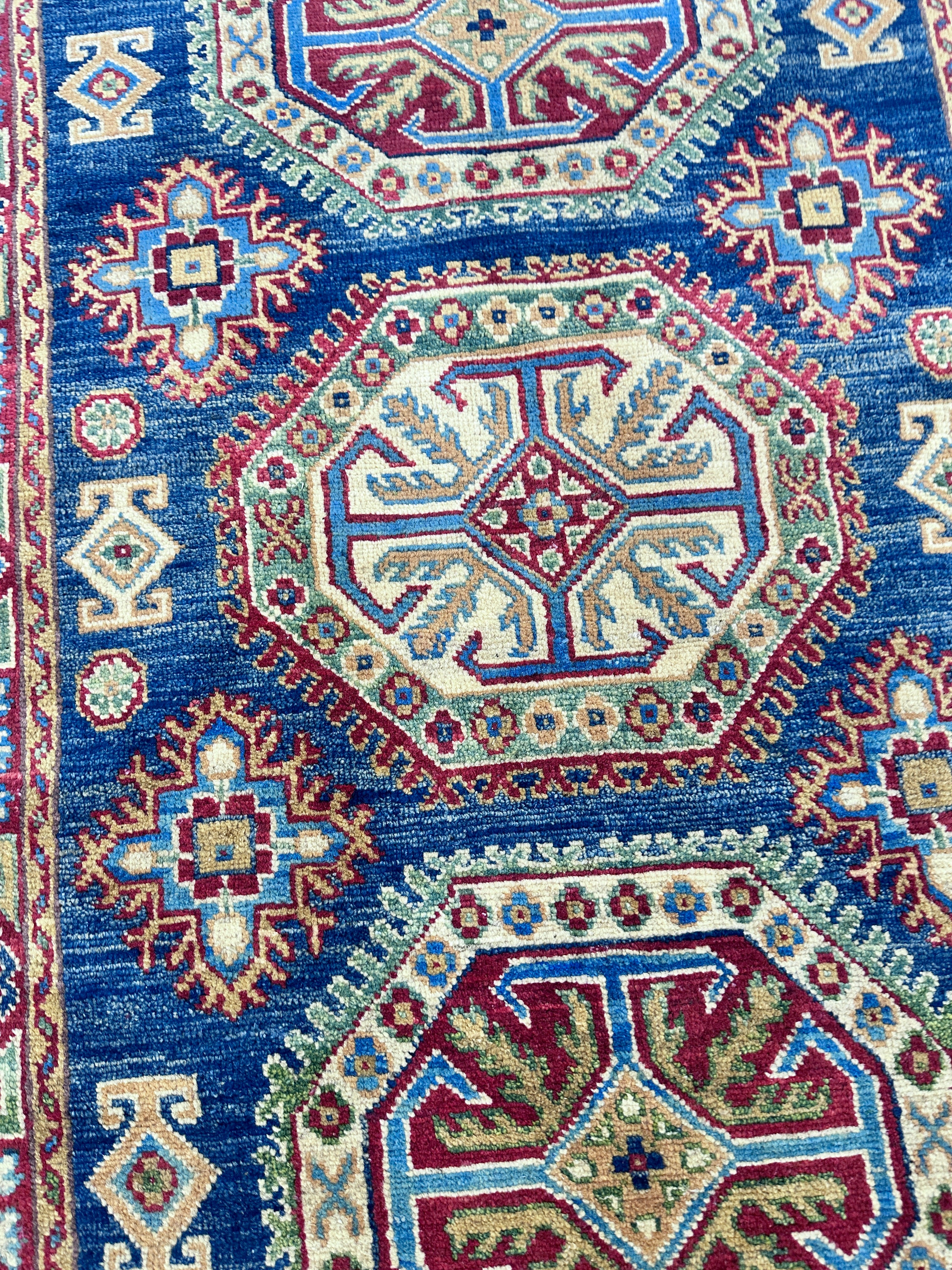 Hand-Knotted Afghani Kazak Wool Rug – 3’4″  x  5’0″